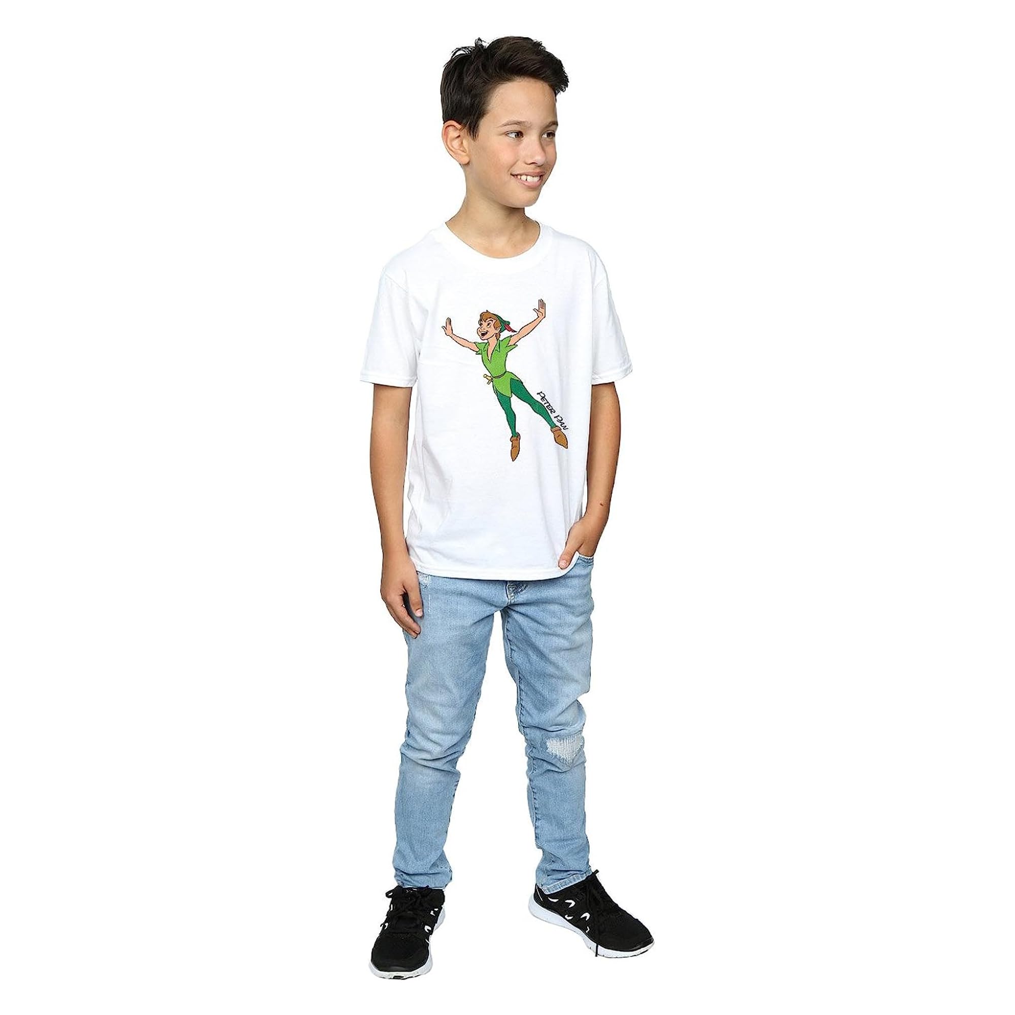 Disney Peter Pan Classic Flying Boys T-Shirt - White, Size 7-8 Years | Official Licensed Cotton Tee for Kids Birthday & Halloween Costume