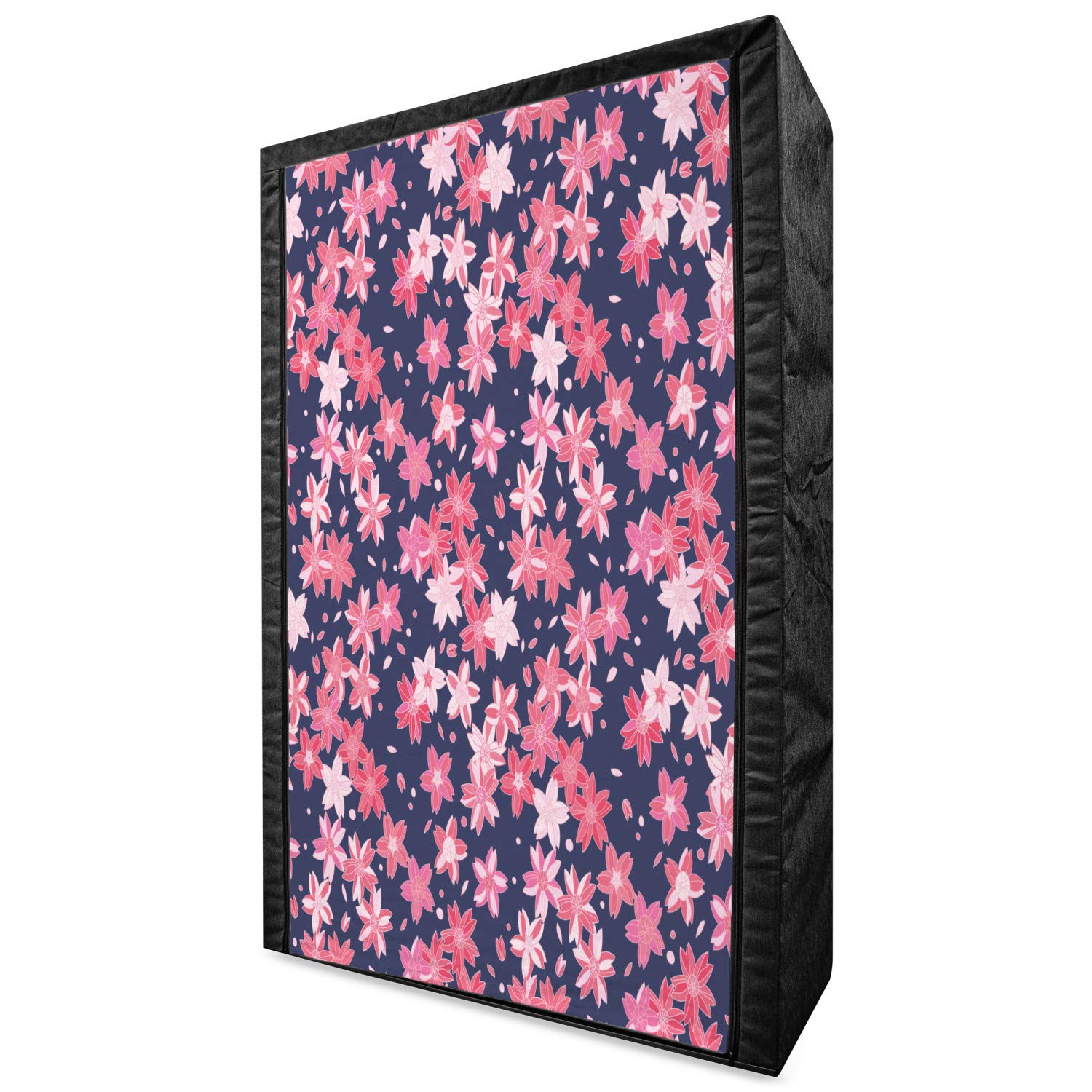 Ambesonne Navy and Blush Portable Fabric Wardrobe - Spring Floral Japanese Garden Design with Sakura Petals, 42.5