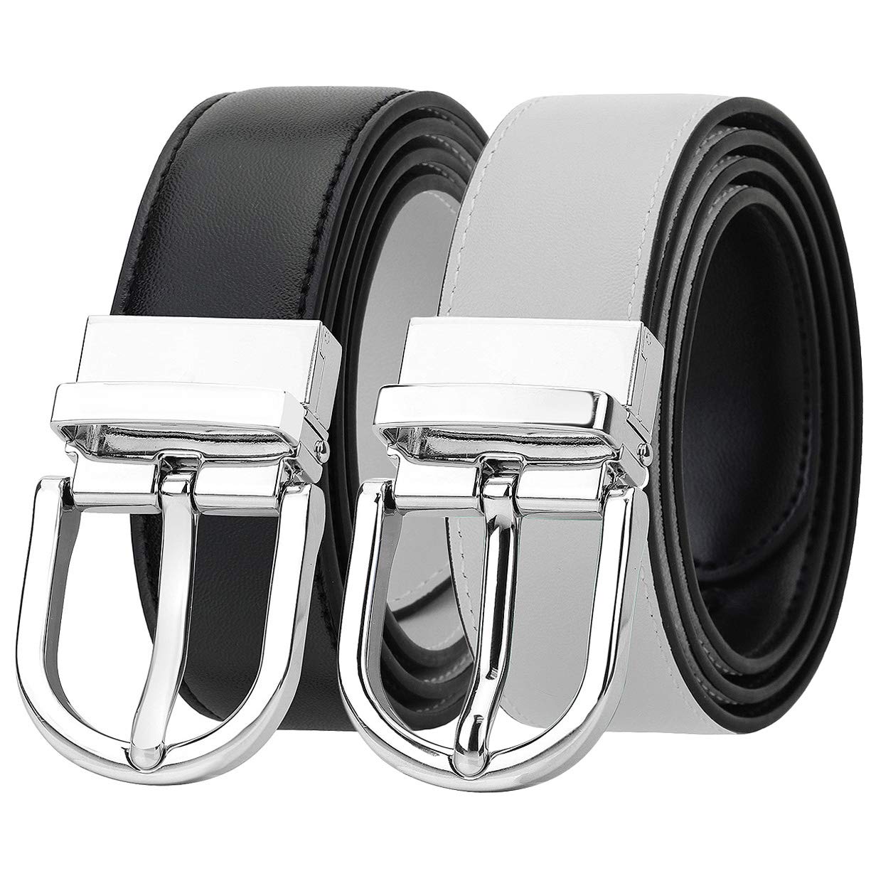 Falari Reversible Genuine Leather Belt for Women & Kids - 2 Colors in 1 Belt with Single Prong Buckle - Perfect for Casual, Office & School Outfits