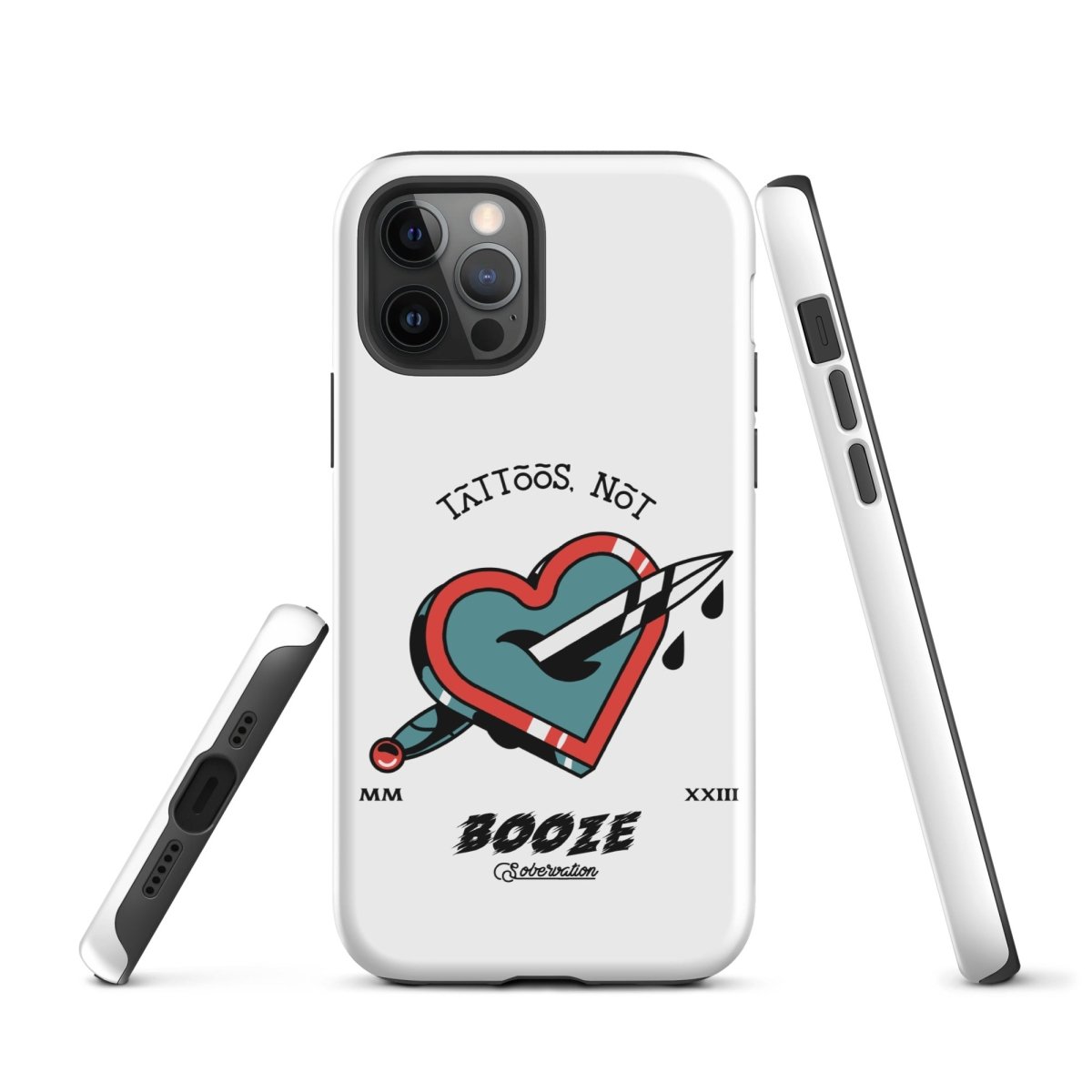 Tattoos Not Booze Heart iPhone Tough Case - Durable Protective Cover for iPhone 11/12/13/14/15 Pro Max - Perfect for Tattoo Lovers & Nightlife Enthusiasts