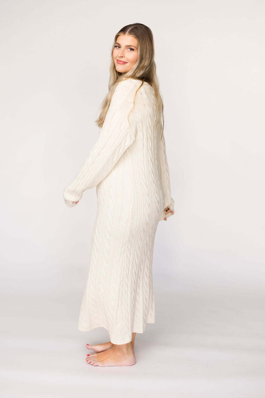 Winslet Cream Cable Knit Maxi Dress for Women - Soft & Comfortable Long Knitted Dress - Perfect for Fall, Winter, Casual Outings & Holiday Parties