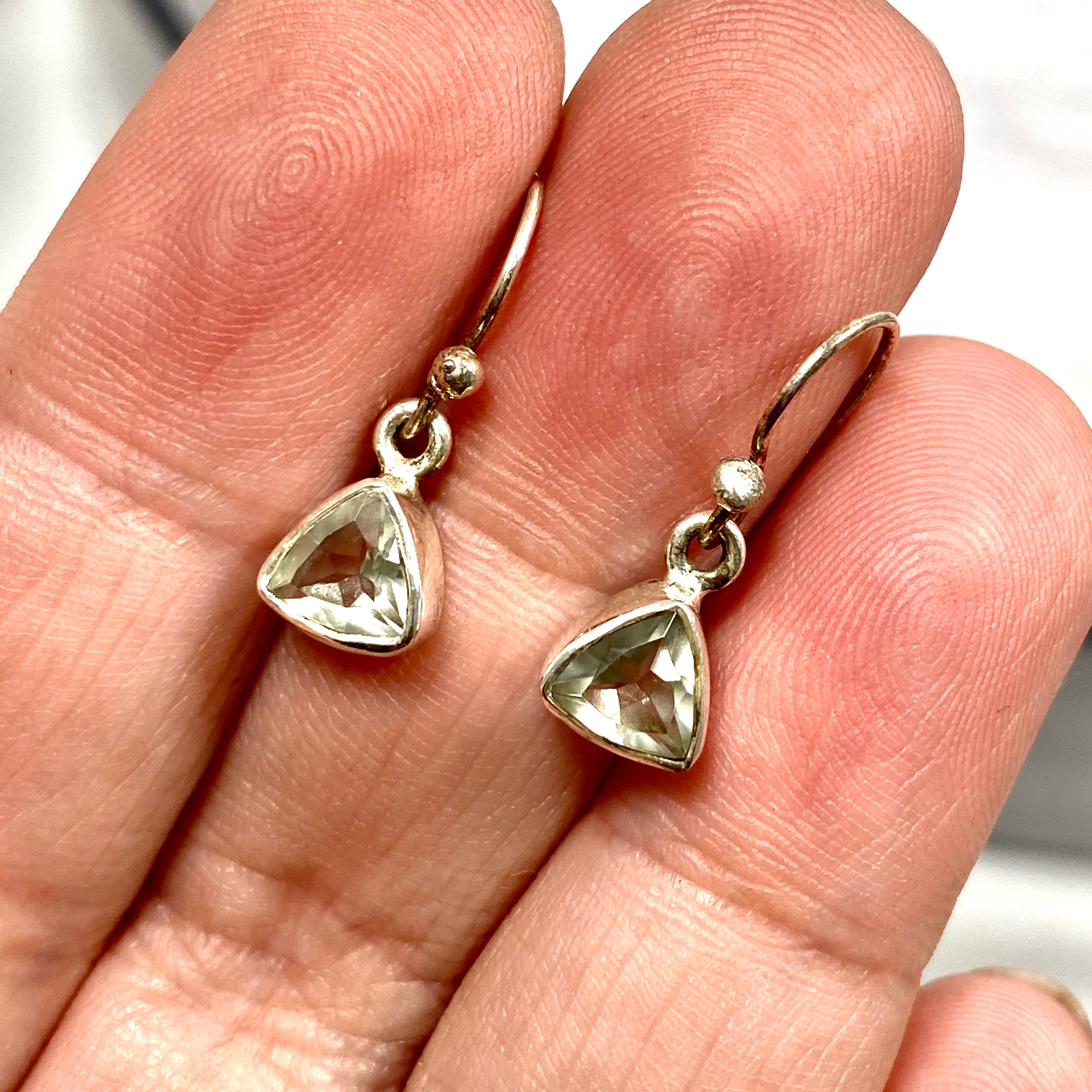Clear Quartz Petite Triangular Faceted Earrings R2363 CQT - Elegant & Dainty Crystal Jewelry for Women, Perfect for Parties, Weddings & Everyday Wear