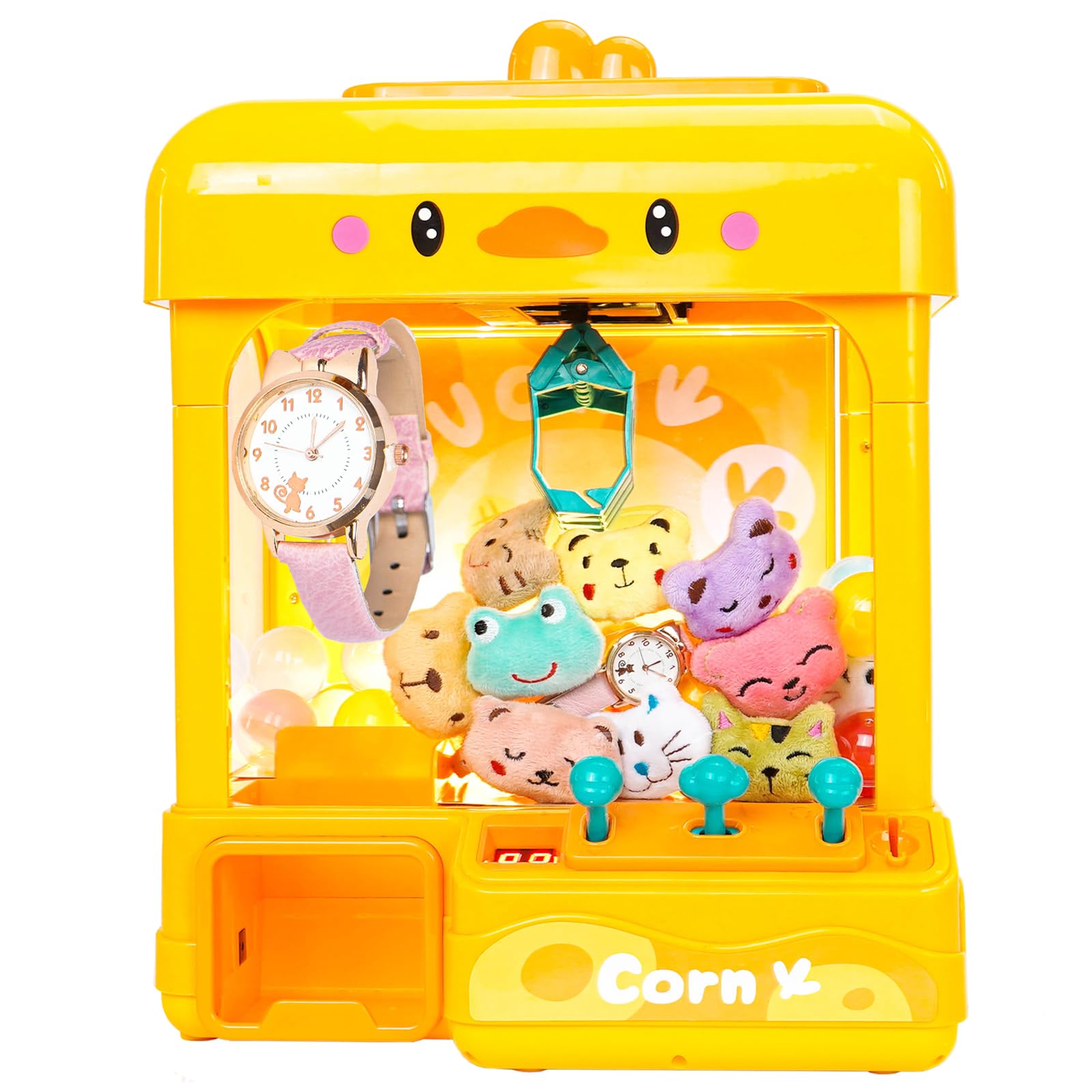 Mini Claw Machine Toy for Kids & Adults - Prize Grabber with Pink Watch, Volume Control & 60-Second Timer - Fun Gumball & Candy Vending Game for Ages 4-12 - Perfect Birthday Gift for Boys & Girls - Great for Birthday Parties, Arcade Nights & Family Game Time