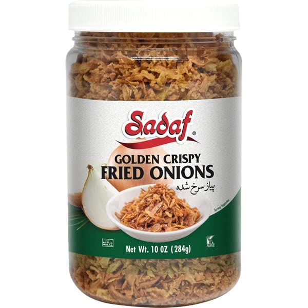 Sadaf Crispy Fried Onions - Premium Golden Fried Onions for Cooking, Salads, Burgers & Garnishing - Kosher Certified - 10 Oz Jar - Perfect for Topping Soups, Steaks & Casseroles