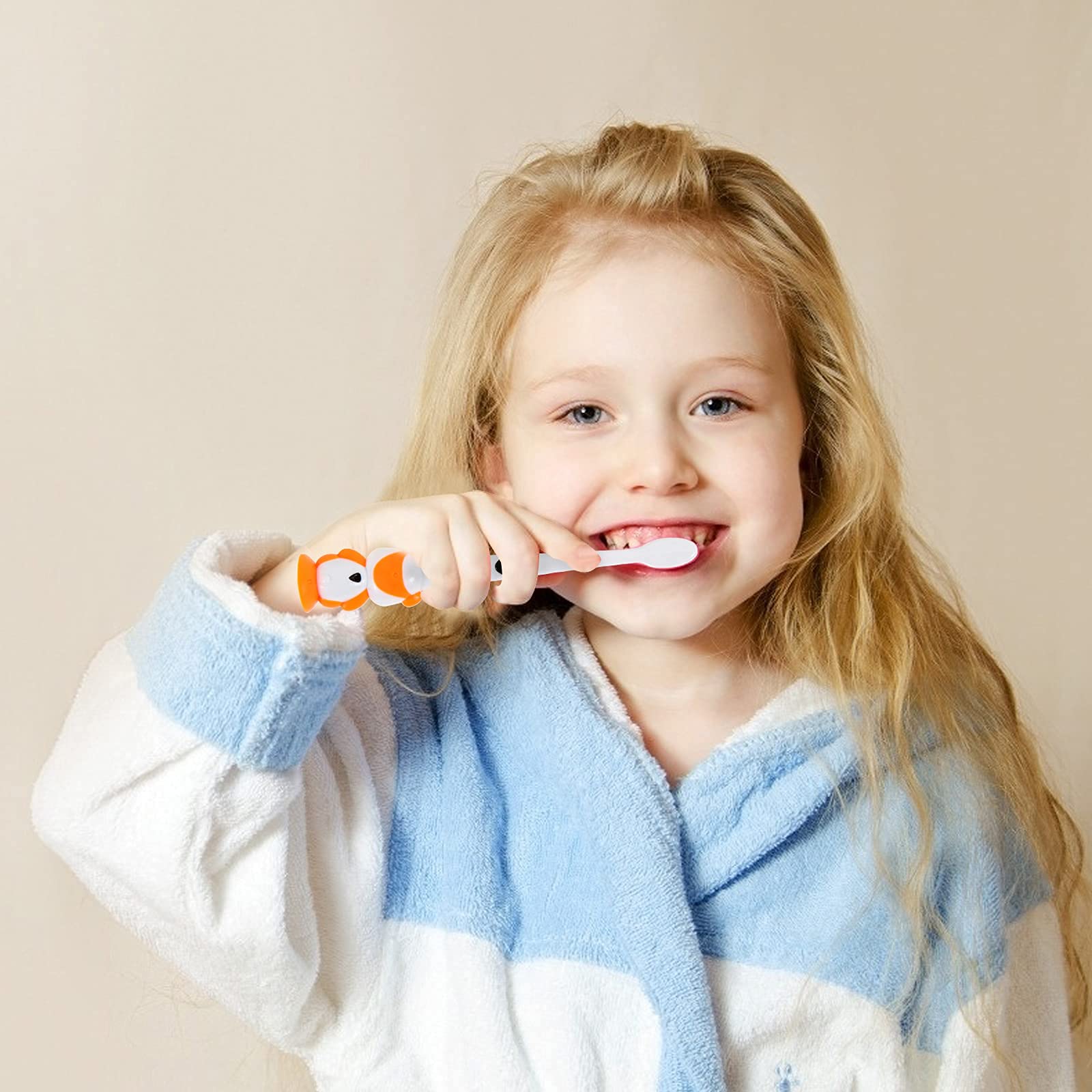 6 Pack Kids Toothbrushes with Soft Bristles & Suction Cup - Cute Bear Panda Design for Boys & Girls Ages 3+, Includes Travel Covers - Gentle Dental Care for Toddlers & Children - Perfect for Home, School & Travel Use