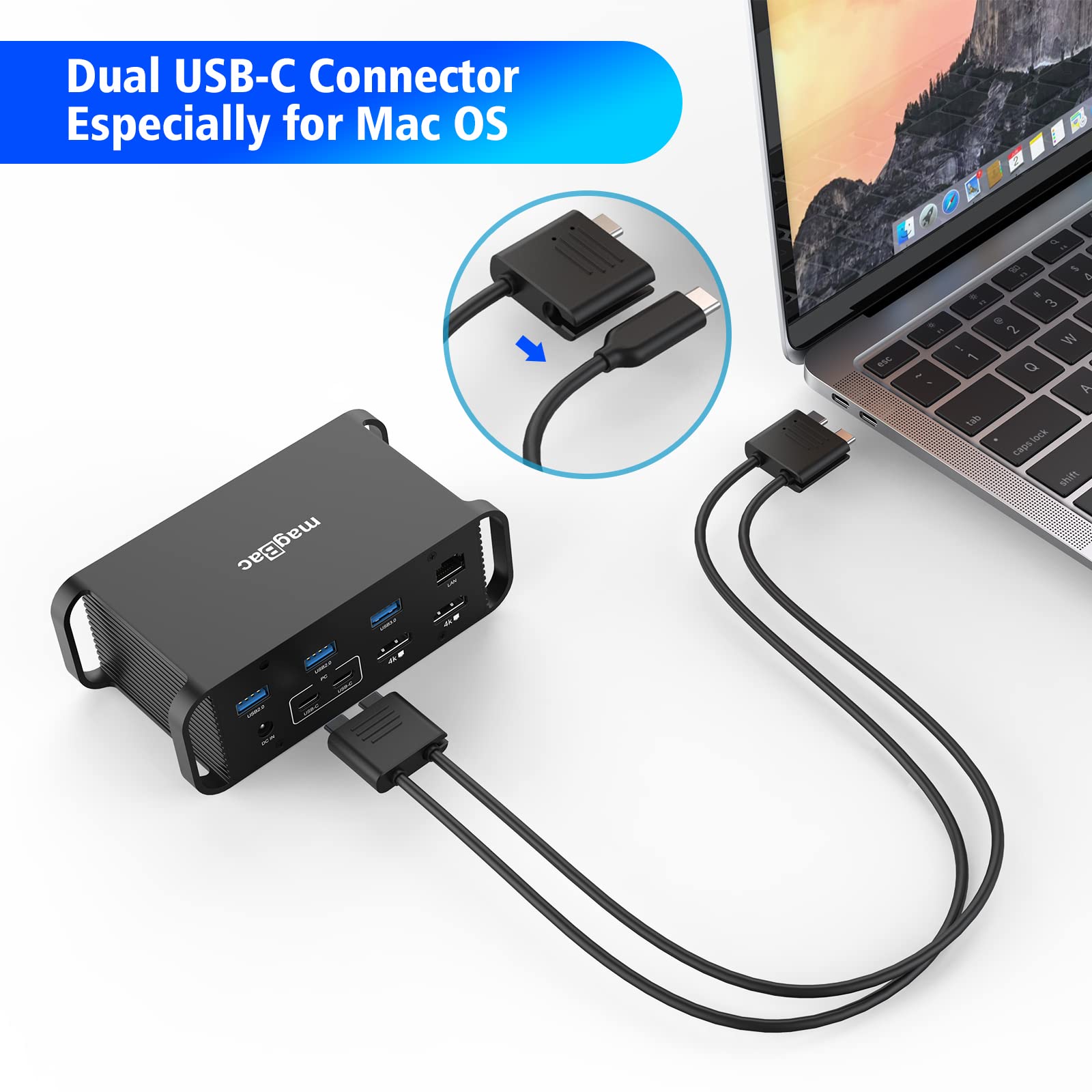 14-in-2 USB C Docking Station for MacBook - Dual Monitor 4K@60Hz, 100W Power Delivery, 8 USB Ports (4x USB-A & 4x USB-C), Gigabit Ethernet, SD Card Reader & Audio Jack | Perfect for Home Office, Remote Work & Multi-Screen Productivity with MacBook (Intel/Apple Chip)