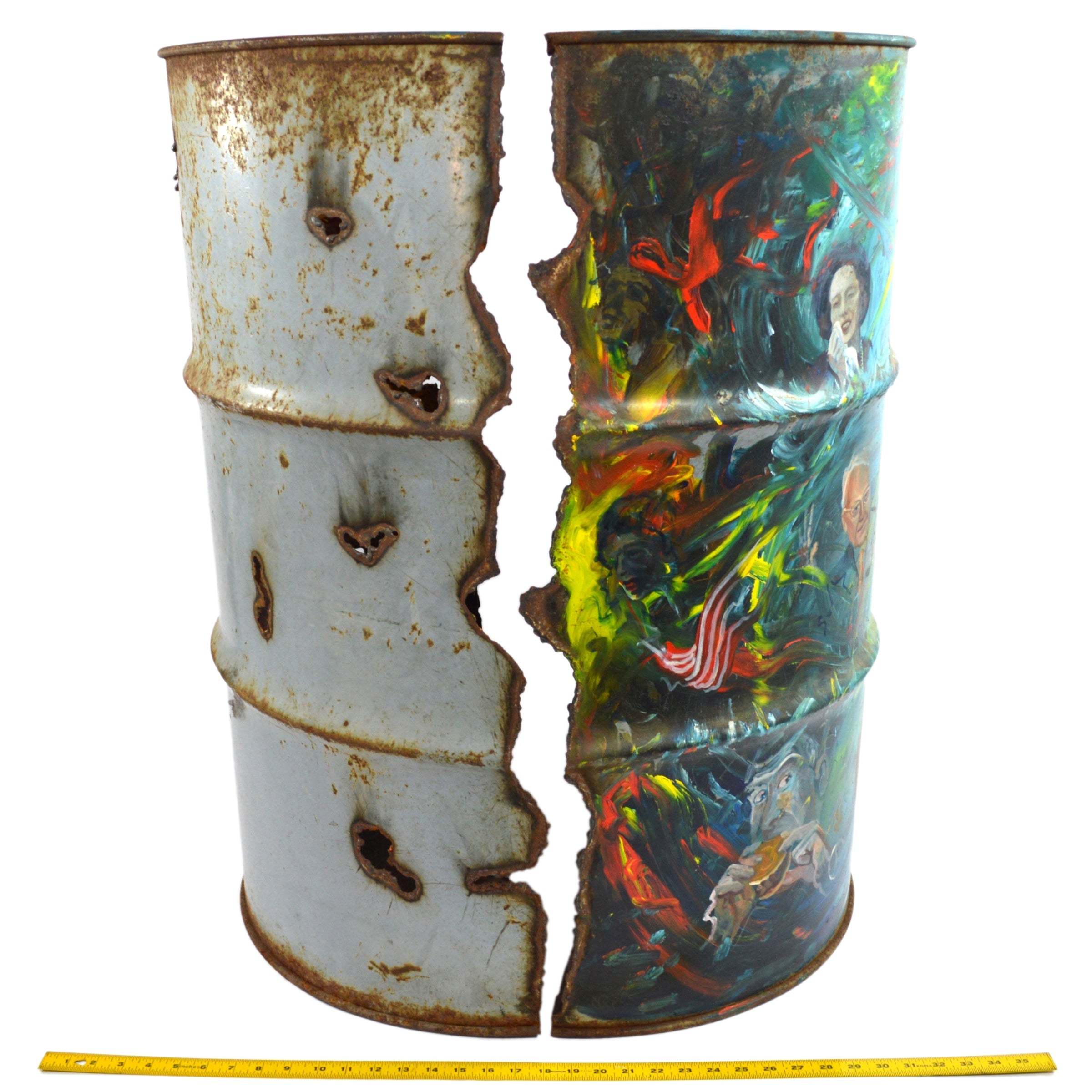 Original Impressionism Painting - Heaven & Hell on Severed Steel Barrel/Drum - Unique Wall Art for Home & Office Decor