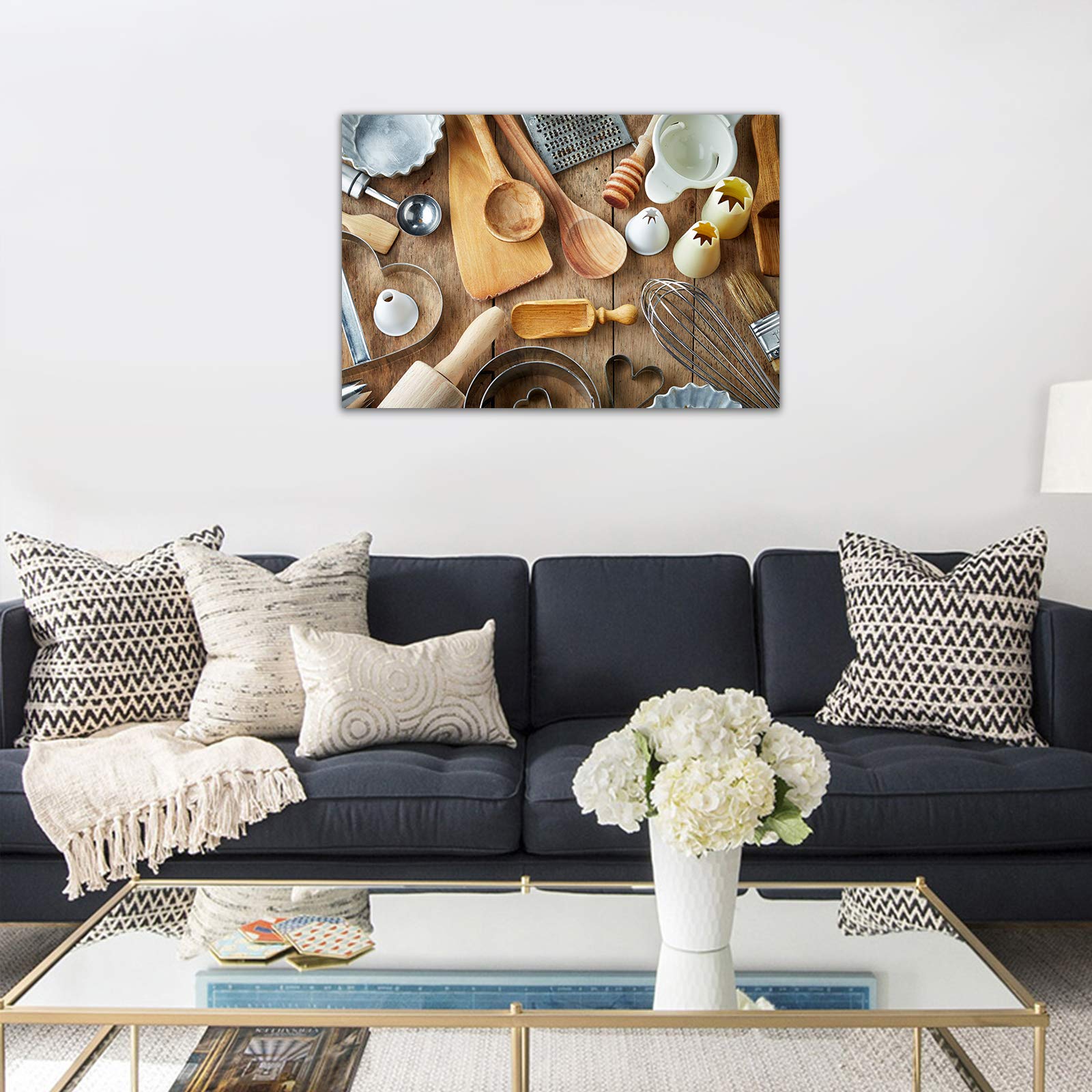 Kitchen Canvas Wall Art - Framed Spoon & Cooking Utensil Painting for Dining Room & Home Decor (28x40 Inches) | Ready to Hang Kitchen & Restaurant Wall Decoration | Perfect for Modern Farmhouse, Café & Culinary Spaces