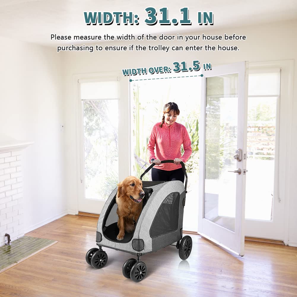 Petbobi Large Dog Stroller - Heavy Duty 120lbs Capacity, Breathable & Waterproof Oxford Fabric, Detachable Storage Bag, Foldable Design with 4 Rubber Wheels - Ideal for Medium to Large Dogs, Perfect for Outdoor Walks, Vet Visits, and Travel (Grey)