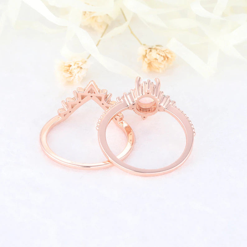 1.5CT Oval Cut Moss Agate Engagement Ring with Rose Gold & Diamond Accents - Perfect for Proposals, Anniversaries & Bridal Jewelry Sets