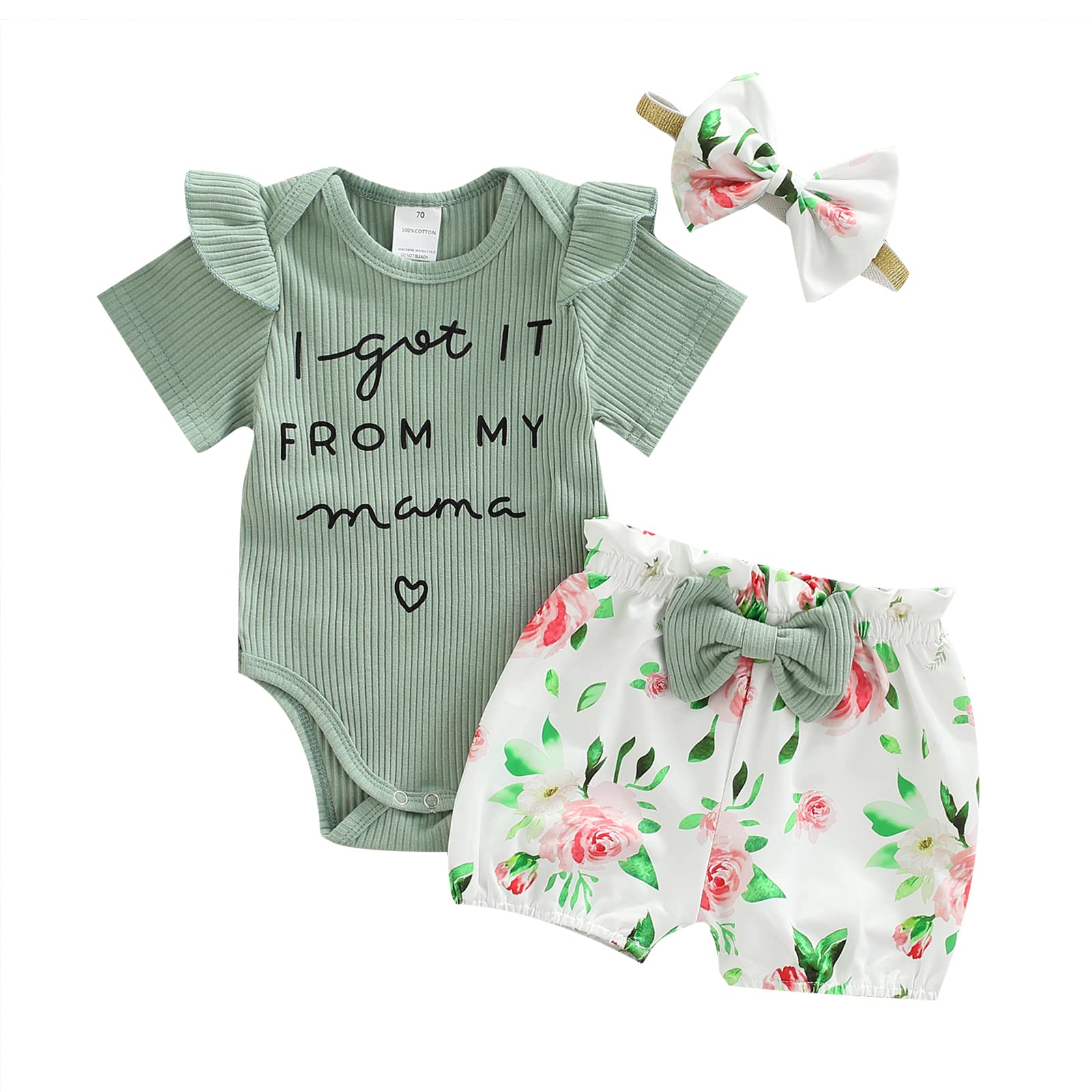 Adorable Baby Girl Summer Outfits - Ruffle Sleeve Ribbed Romper & Shorts Set | Cute Toddler Clothes for Playdates, Beach & Outdoor Activities