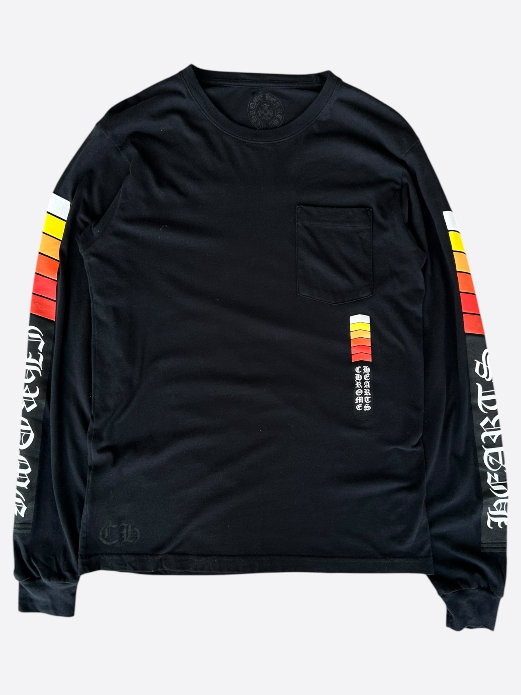 Chrome Hearts Black Racing Stripes Long Sleeve T-Shirt for Men - Gothic Streetwear Fashion Top for Casual Wear & Motorcycle Riding