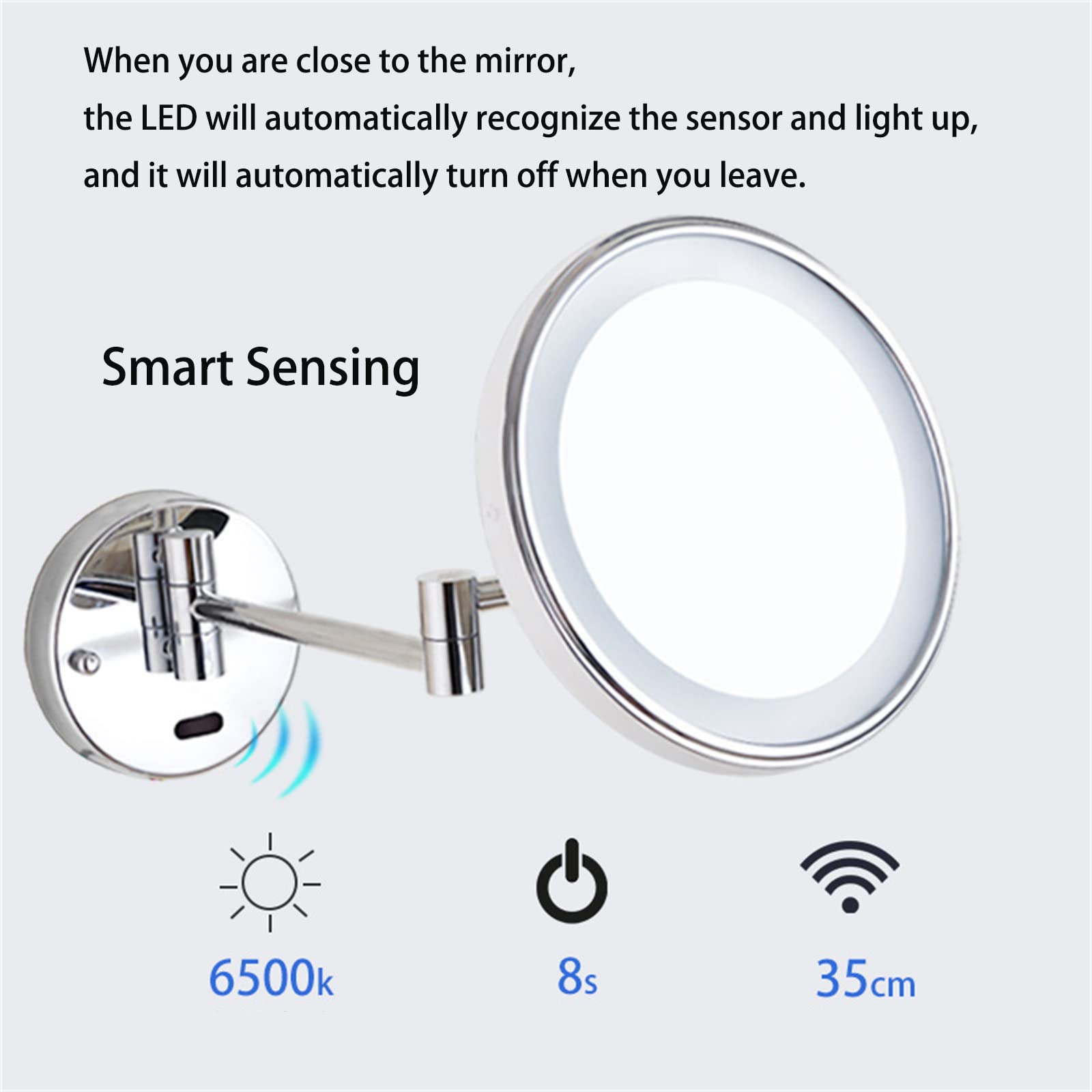 FUDGIO Smart Sensor Makeup Mirror with LED Lights - 10X Magnification, Wall Mounted & Rotatable Vanity Mirror for Shaving & Makeup Application (Gold/Silver, Plug-in) - Perfect for Bathroom, Bedroom & Dressing Room