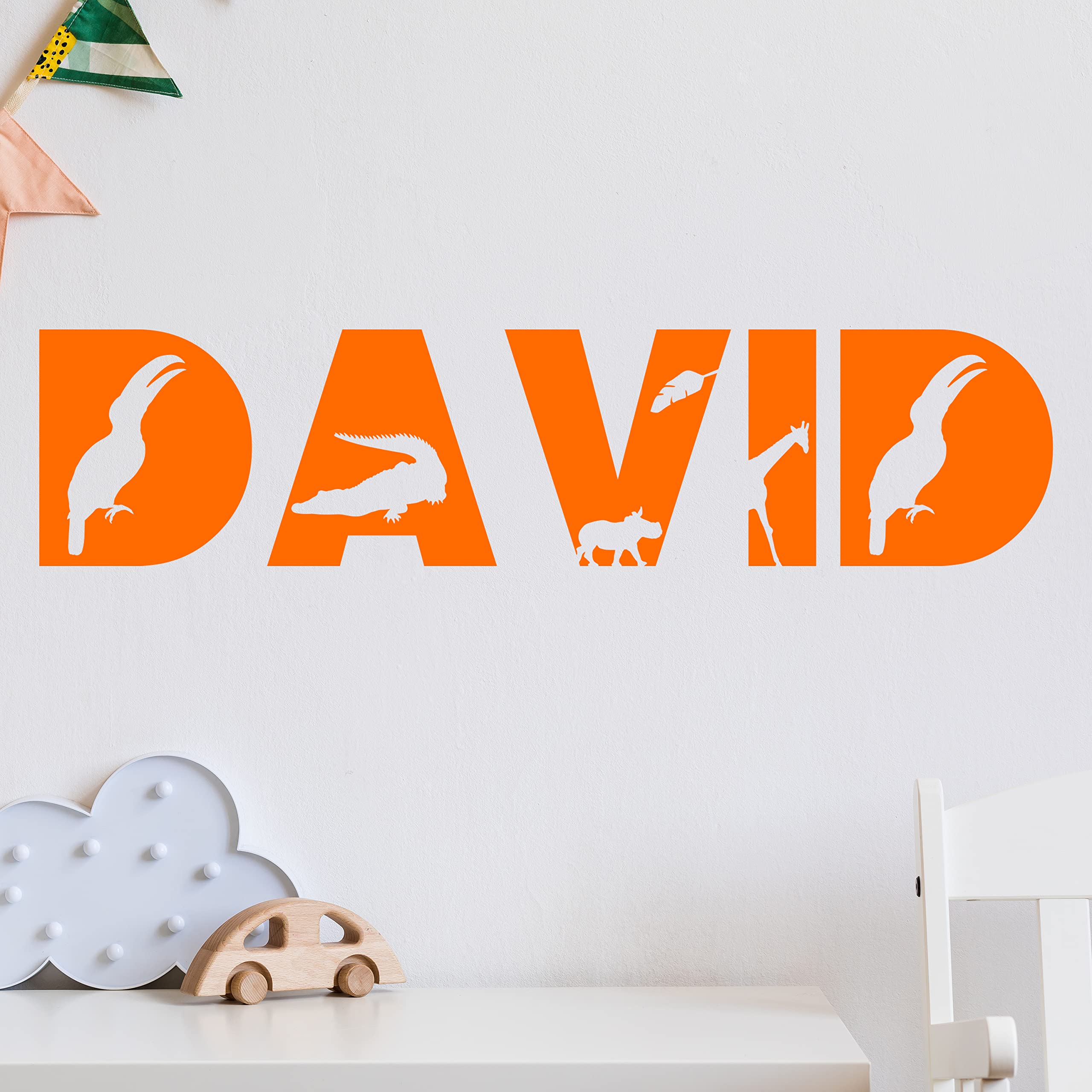 Custom Wall Name Decals - Safari & Jungle Animal Nursery Room Decor for Boys & Girls - Perfect for Kids Bedroom, Playroom & Nursery Wall Decorations