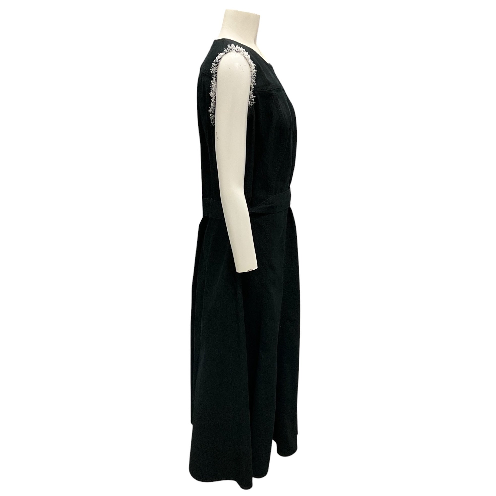 Akris Punto Black Frayed Belted Denim Midi Dress for Women | Chic Casual & Party Wear | Perfect for Date Nights, Office Outings & Summer Events