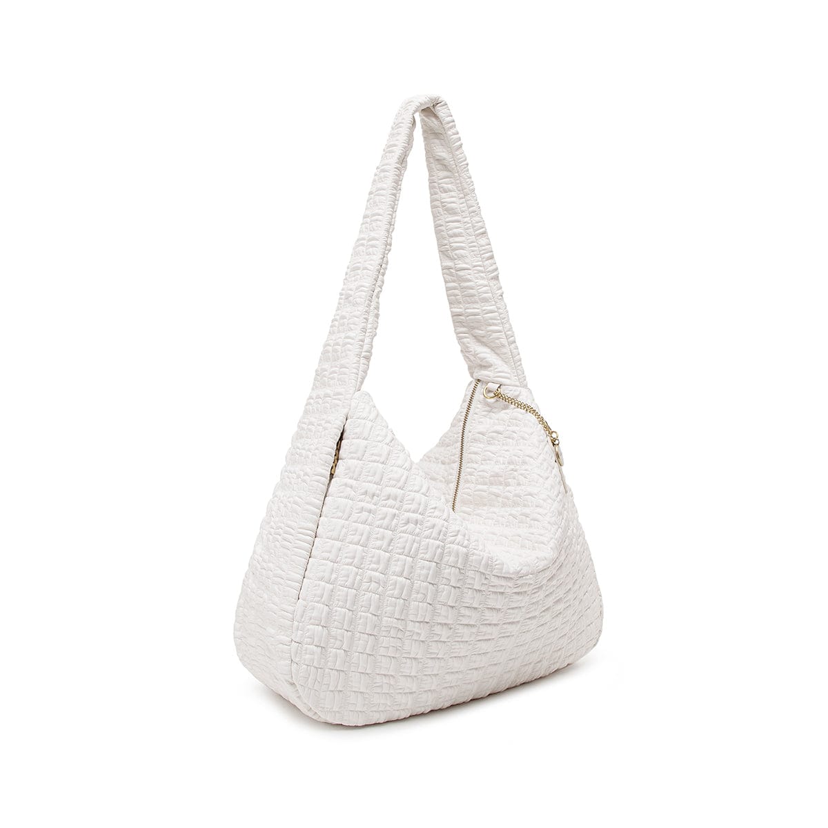 Vegan Leather Waffle Large Shoulder Bag for Women - Coconut Cream Color | Stylish Crossbody Purse for Work, Travel & Everyday Use