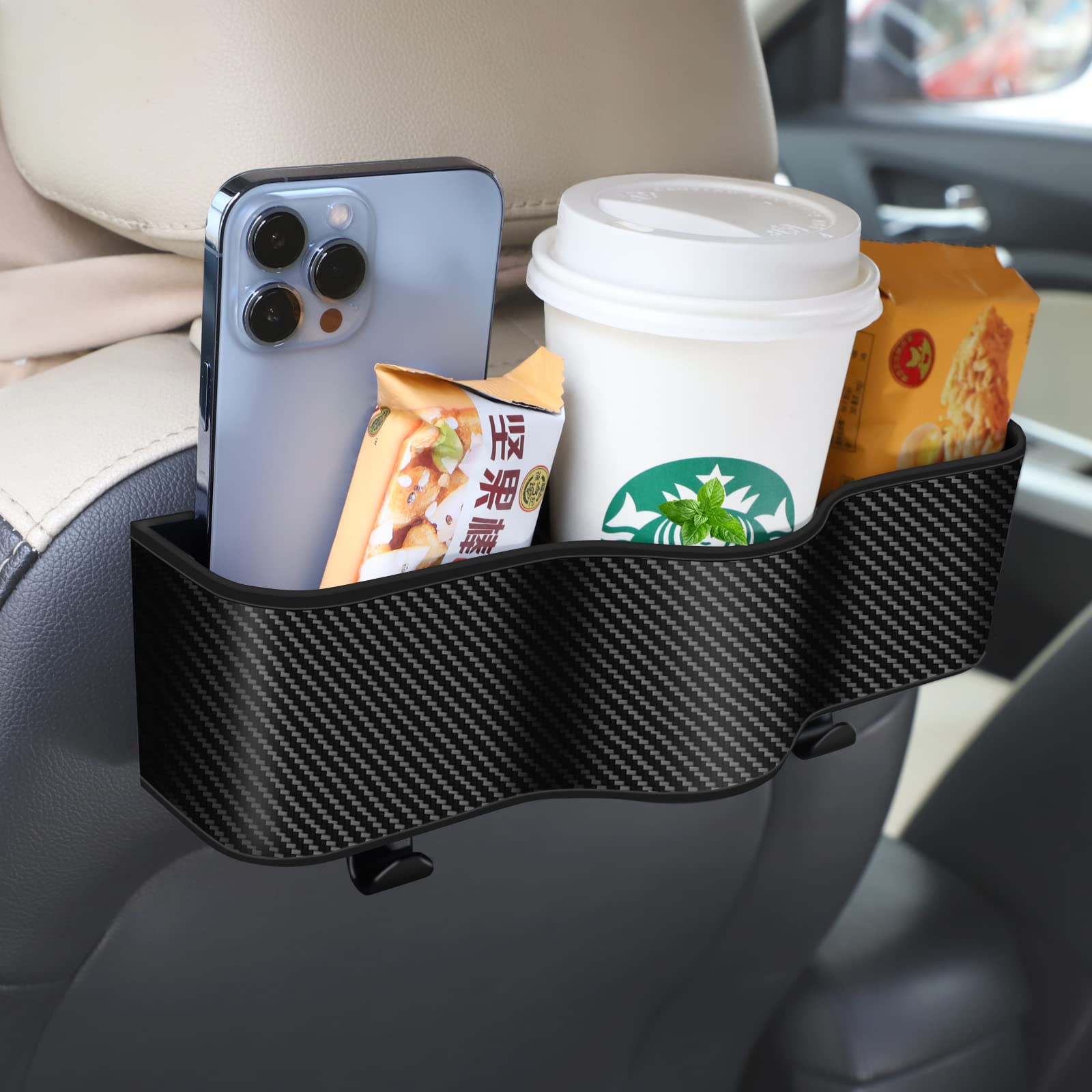 Car Headrest Backseat Organizer with Cup Holders - Multi-Pocket Seat Back Organizer for Kids & Travel Accessories - Perfect for Eating, Snacks & Drinks on Road Trips