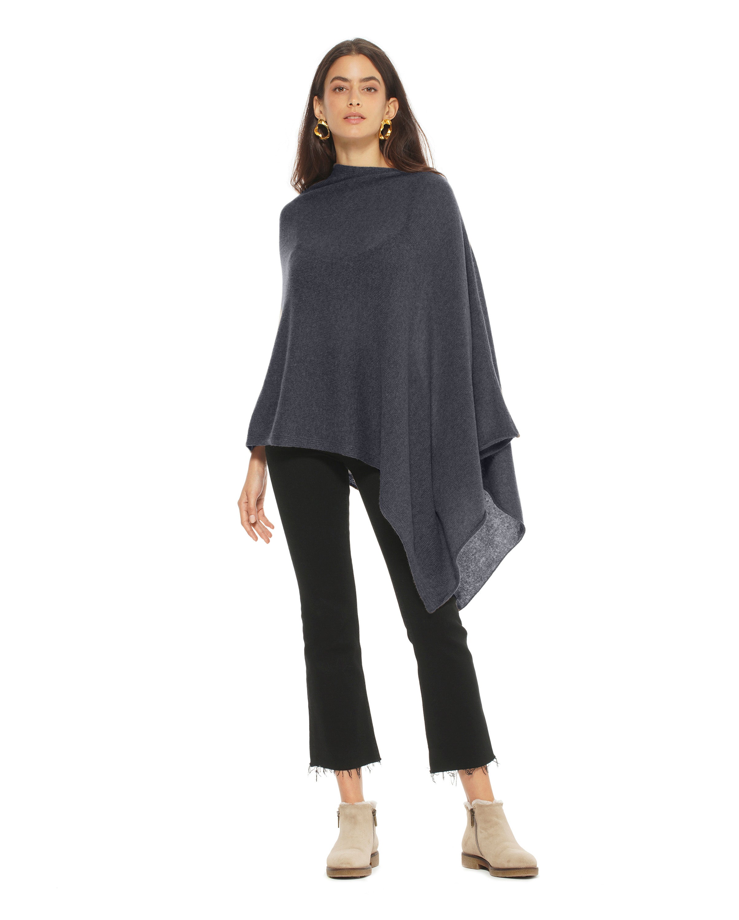 Luxury Women's Cashmere Poncho - Soft & Warm Charcoal Gray Wrap Shawl for Fall & Winter | Perfect for Travel, Office & Casual Outfits