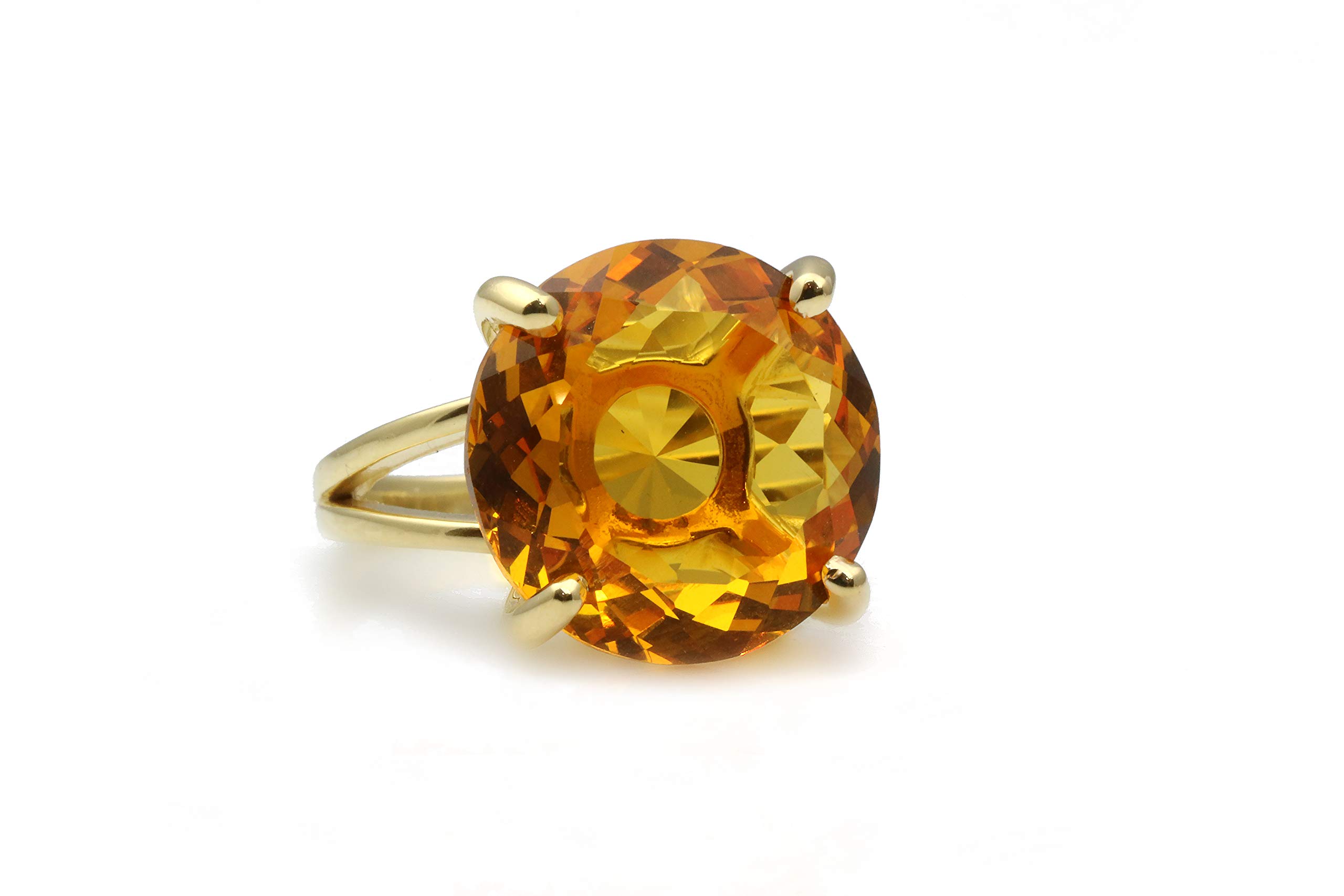 14k Rose Gold Round Citrine Ring (16mm) - Elegant Birthstone Jewelry for Women - Perfect for Birthdays, Anniversaries & Special Occasions - Gift Ready with Signature Box