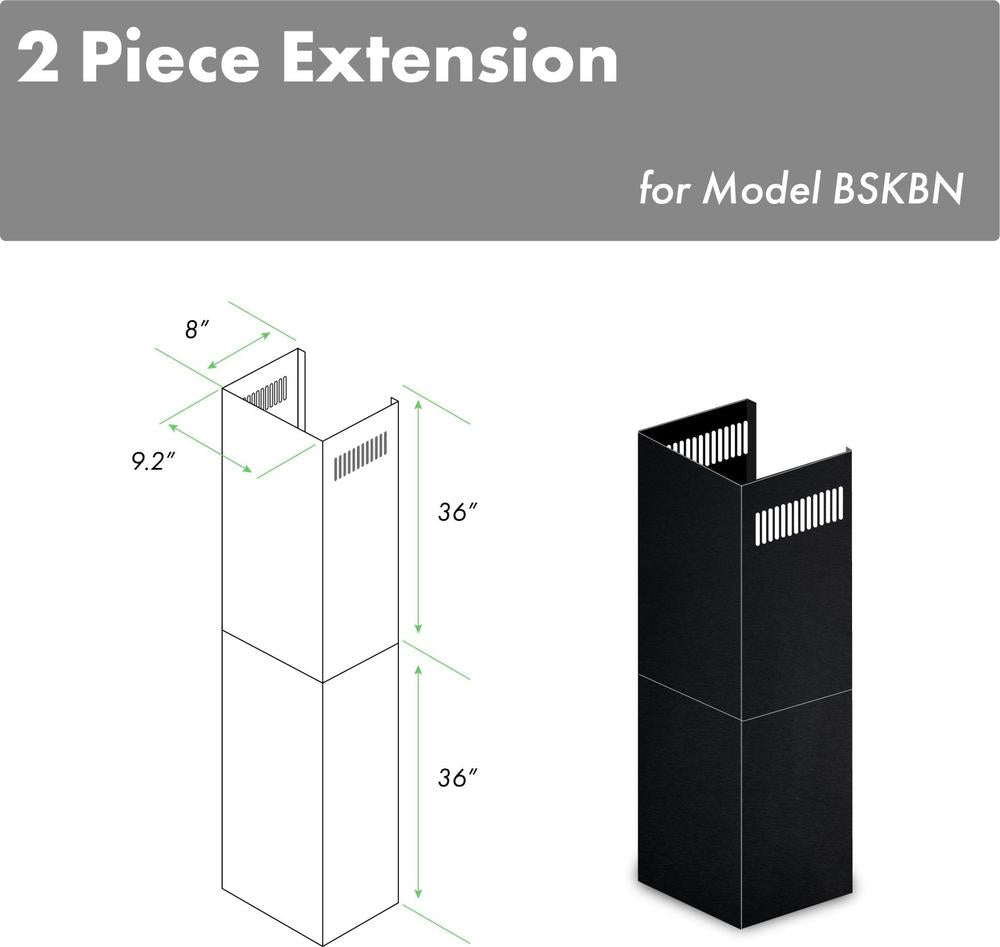 ZLINE 2-Piece 36-Inch Black Stainless Steel Chimney Extension Kit for 10-12 Foot Ceilings | Range Hood Vent Pipe | Ideal for Kitchen Remodel & Commercial Installations (2PCEXT BSKBN)