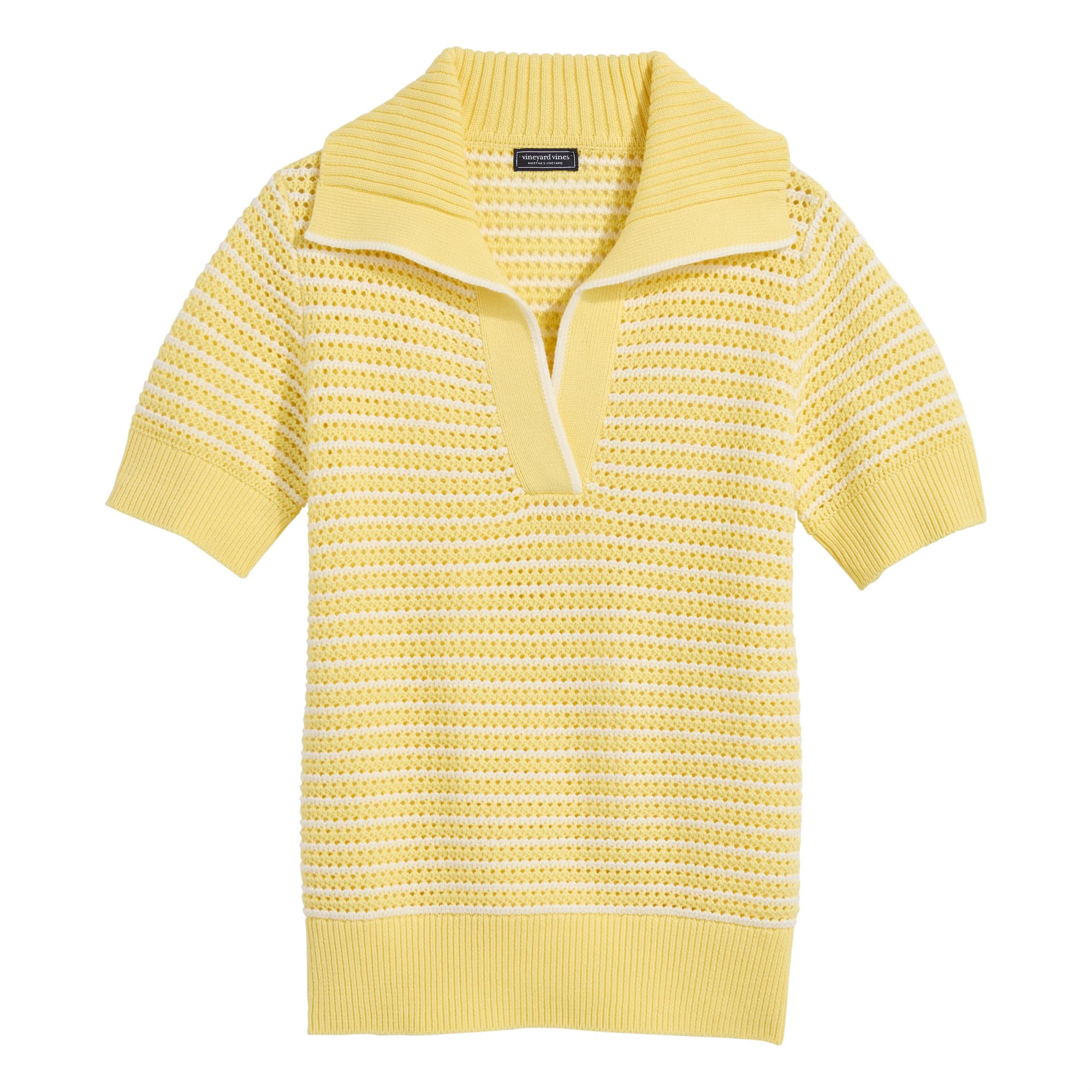 Vineyard Vines Women's Open-Stitch Short-Sleeve Polo Sweater - Casual Summer Knit Top for Golf, Yacht Club & Preppy Style Outfits