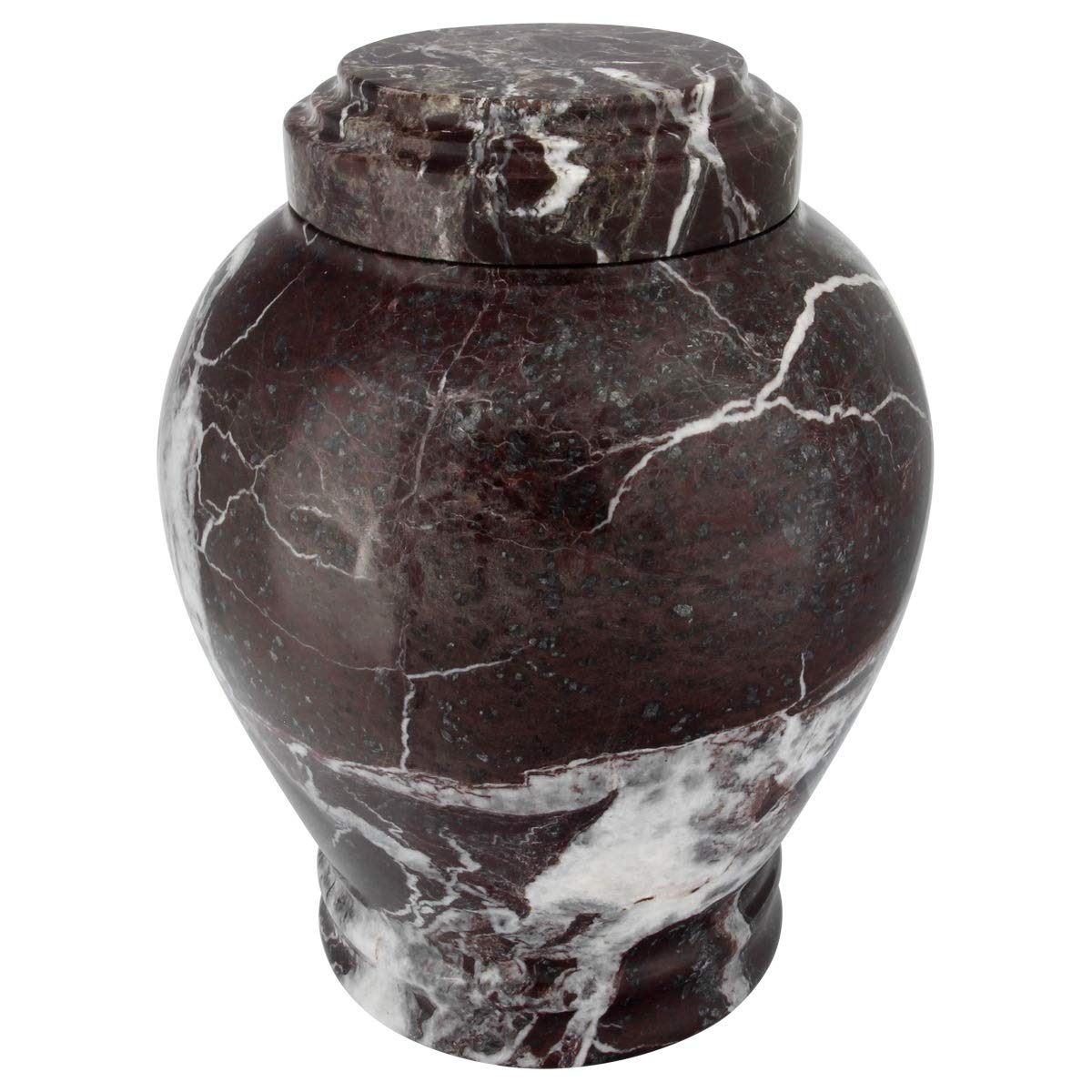 Elegant Burgundy Marble Cremation Urn for Adults - 10.5 Inch Tall Stone Keepsake Urn for Ashes by Silverlight Urns - Perfect for Memorial Services, Home Display & Honoring Loved Ones