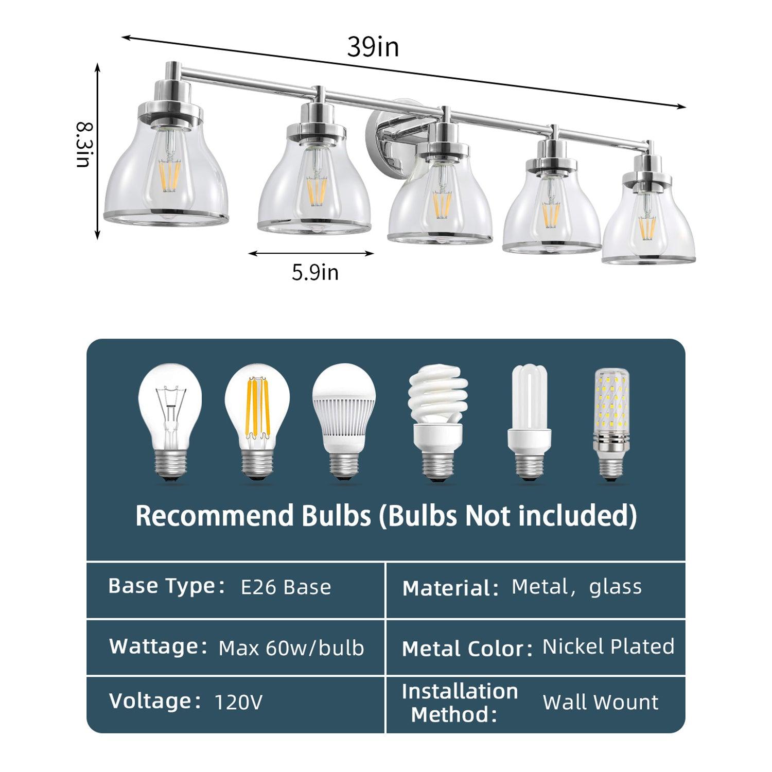 Stylish Hermosa Modern 5-Light Bathroom Vanity Light in Polished Nickel & Black - Perfect for Contemporary Bathrooms, Powder Rooms & Spa-Like Retreats