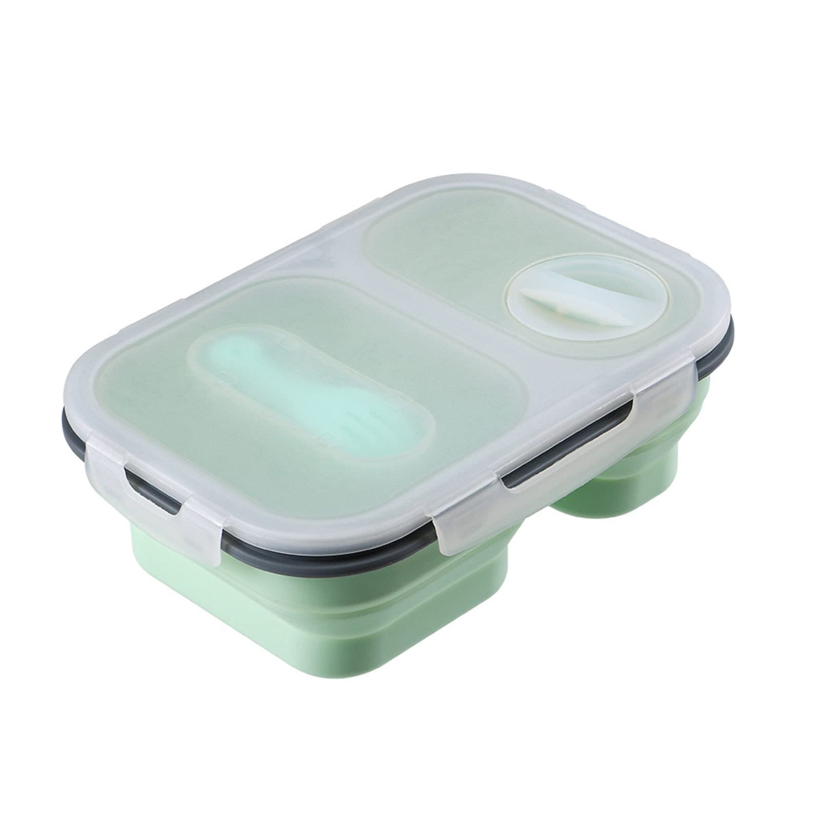 Eco-Friendly Silicone Folding Lunch Box with 3 Compartments - Leakproof, Microwave & Dishwasher Safe, BPA Free Food Storage Container for Work, School & Picnics | Insulated, Portable & Reusable (Green, One Size) - Perfect for Meal Prep, Office Lunch & Outdoor Activities