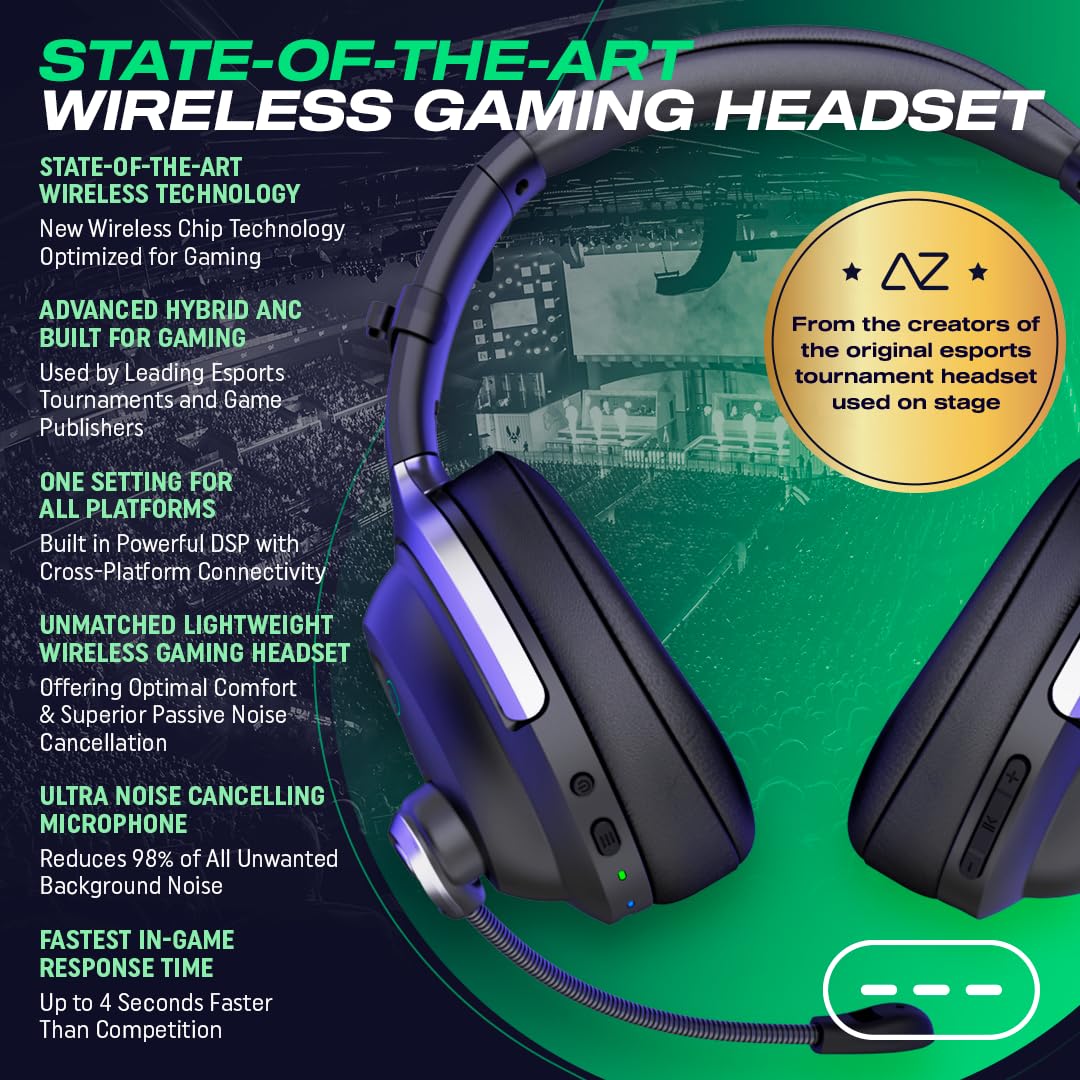 AceZone A-Spire True Wireless Gaming Headset with Hybrid ANC & EQ Presets - Noise Cancelling Mic for PC, PS5, Switch & Mobile - Perfect for Gaming, Work Calls & Music (Wireless Bluetooth Headphones)