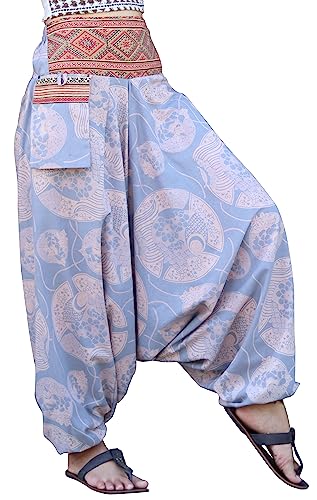 Striped Cotton - Fish Floral Printed - Bisque Blue