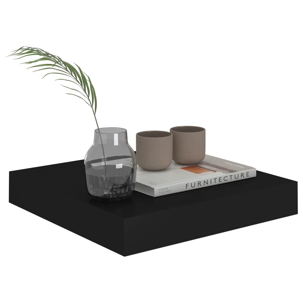 Modern Floating Wall Shelf Set - Black MDF Wall Mounted Display & Storage Shelves (9.1