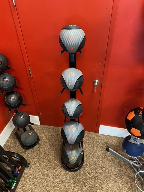 Premium 5-Ball Fitness Medicine Ball Rack - Heavy Duty Storage Organizer for Home Gym, CrossFit & Workout Equipment - Perfect for Wall Mount or Floor Standing