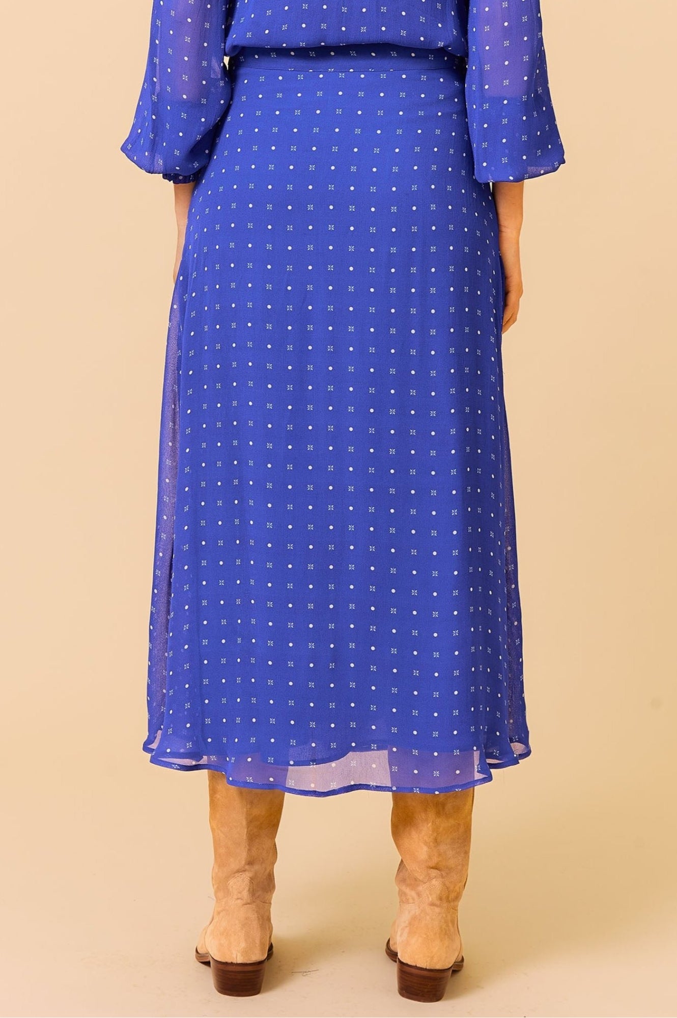 Kate Skirt - Polka Dot Cobalt & White Flared Midi Skirt for Women | Perfect for Office, Date Night & Summer Outfits