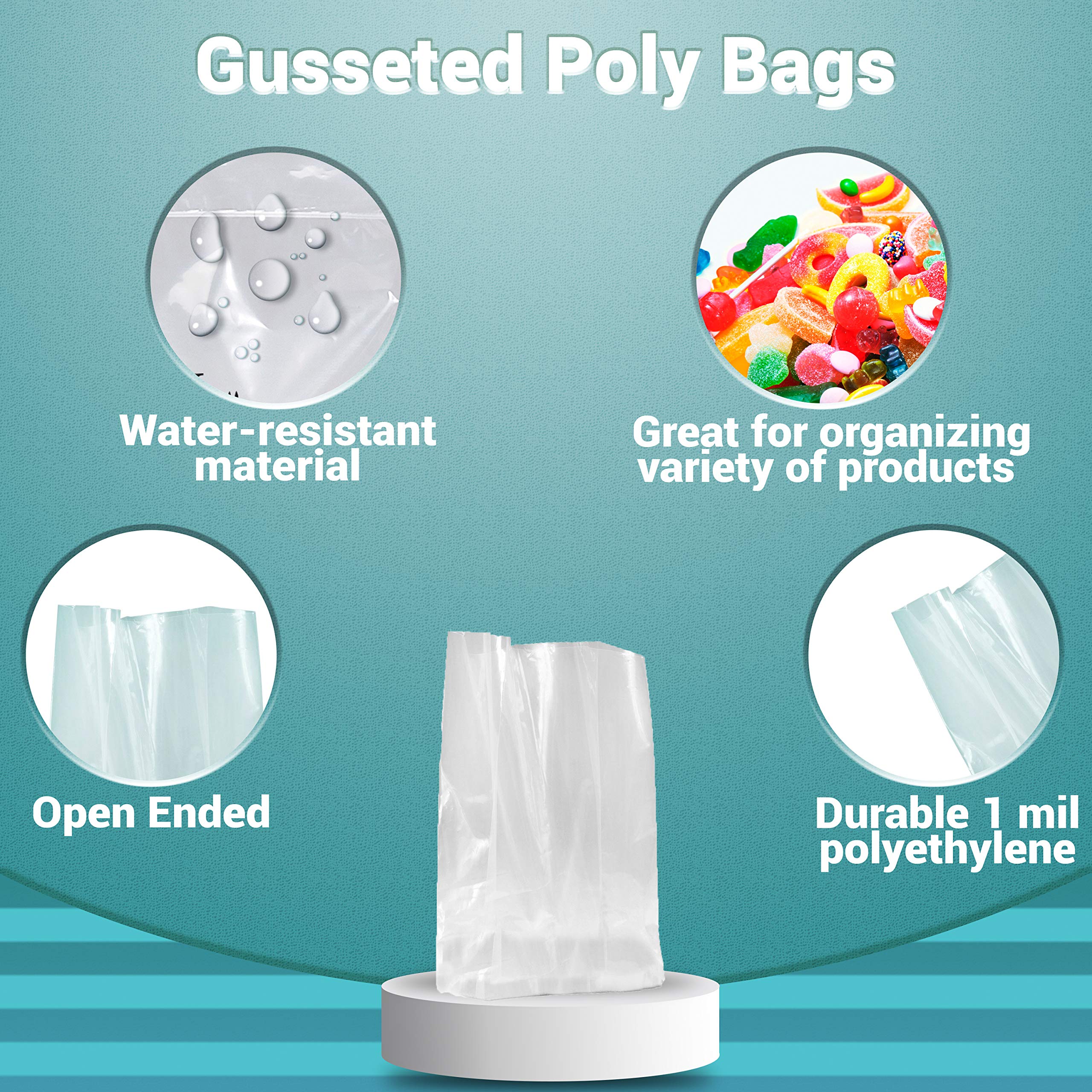 APQ 1000 Pack Gusseted Hole Vented Poly Bags 12x6x24 Inches - 1 Mil Ultra Thin Open End Polyethylene Bags for Food Storage, Packing & Organization - Perfect for Bakery, Deli, Produce & Retail Packaging