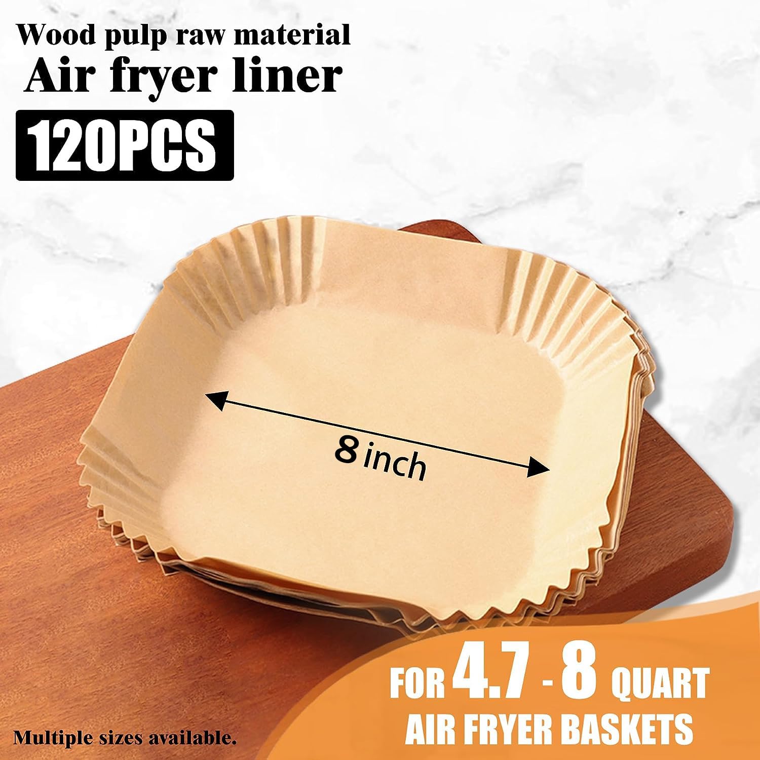 120 Pcs Air Fryer Disposable Paper Liners - Square Non-Stick Parchment Cooking Sheets for 5-8 Qt Air Fryers, Microwave & Frying Pan - Oil-proof Baking Basket Accessories for Healthy Cooking & Easy Cleanup