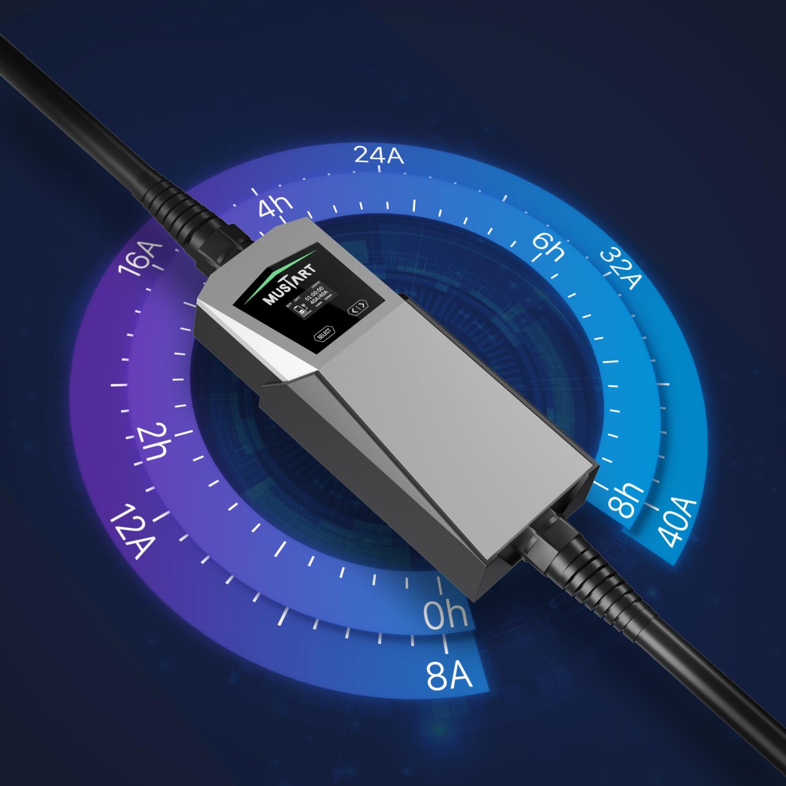 40 Amp Level 2 EV Charger with Delayed Charging & Adjustable Current - Portable Electric Vehicle Charging Station (240V, 24.6ft Cable, NEMA 14-50) - SAE J1772 Compatible for Tesla, Chevy, Nissan & More - Perfect for Home, Garage & Road Trip Charging