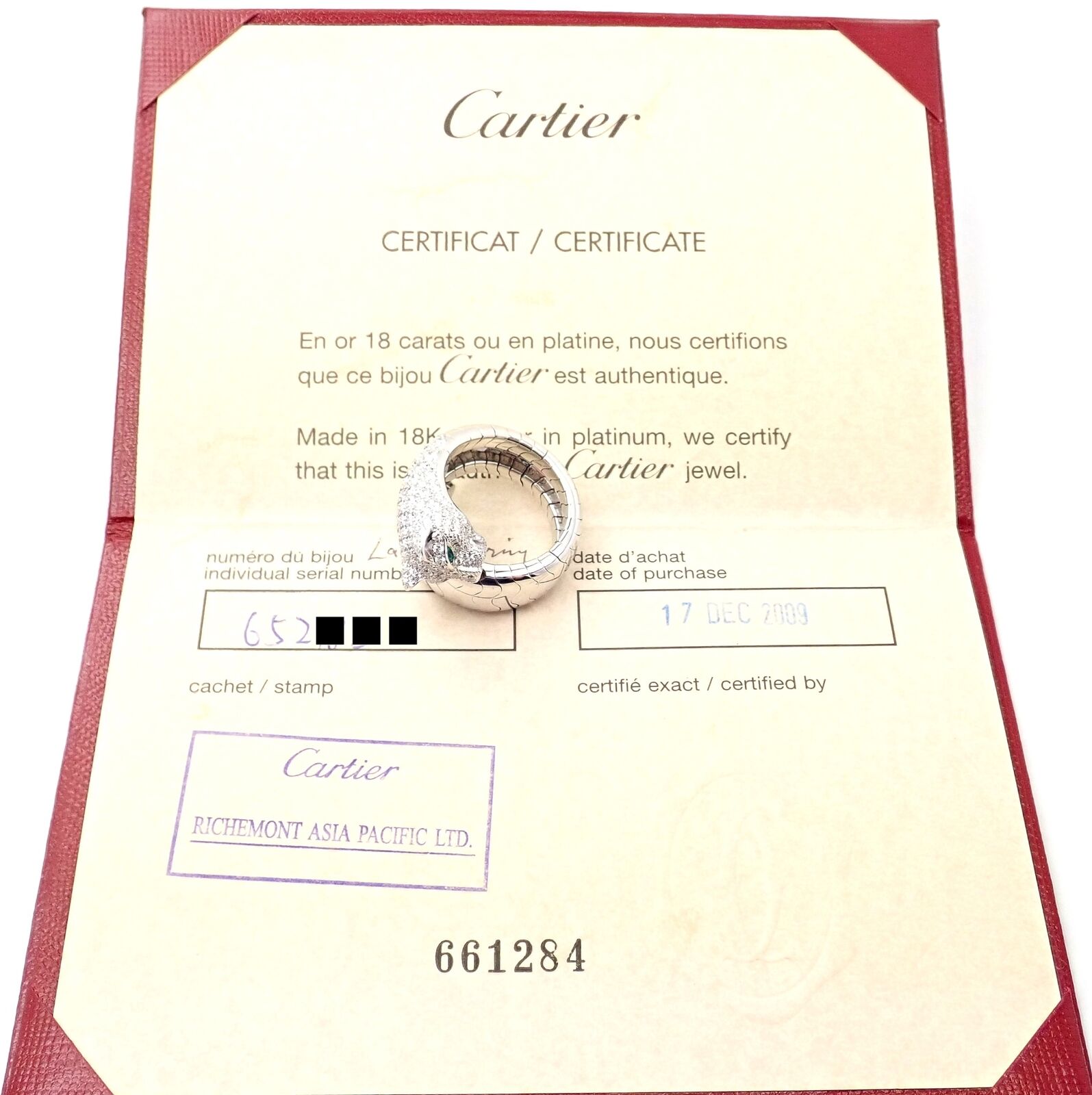 Authentic Cartier Panther 18K White Gold Diamond & Emerald Onyx Ring with Certificate - Luxury Jewelry for Women, Perfect for Weddings, Anniversaries & Special Occasions