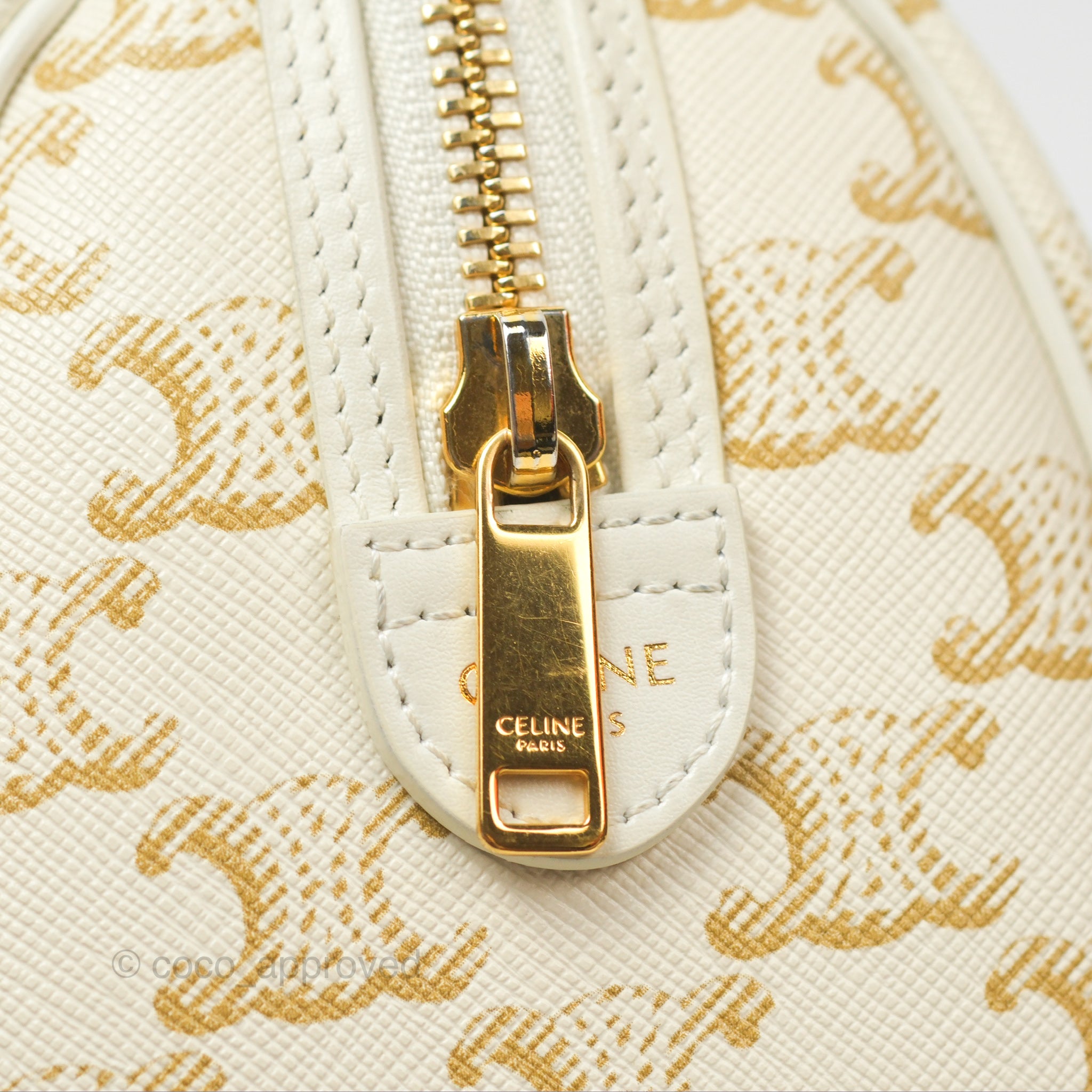 Celine Small Triomphe Canvas Boston Bag in White Calfskin Leather - Luxury Crossbody Handbag for Women, Perfect for Work, Travel & Everyday Use
