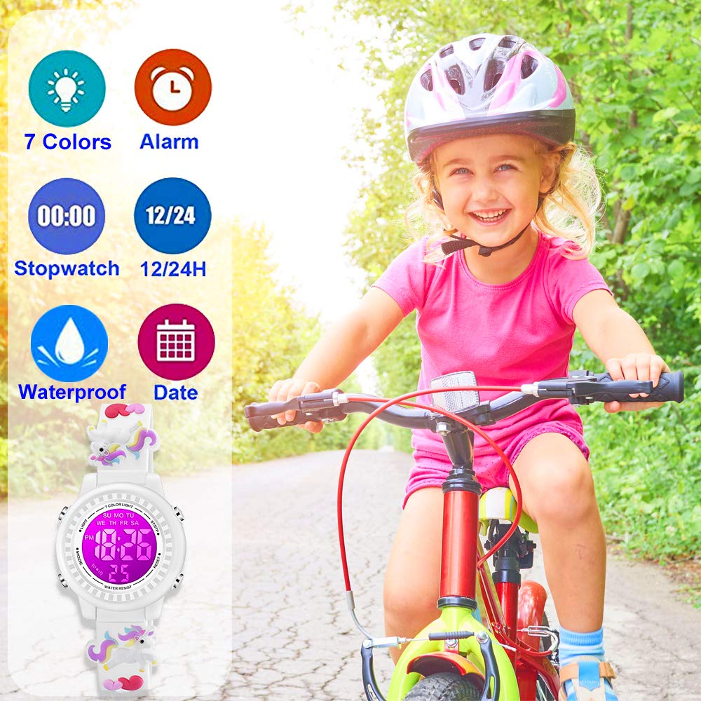 Venhoo Kids Digital Watch - Waterproof 3D Cartoon with Alarm for Girls 3-10 Years | Perfect for School & Playtime