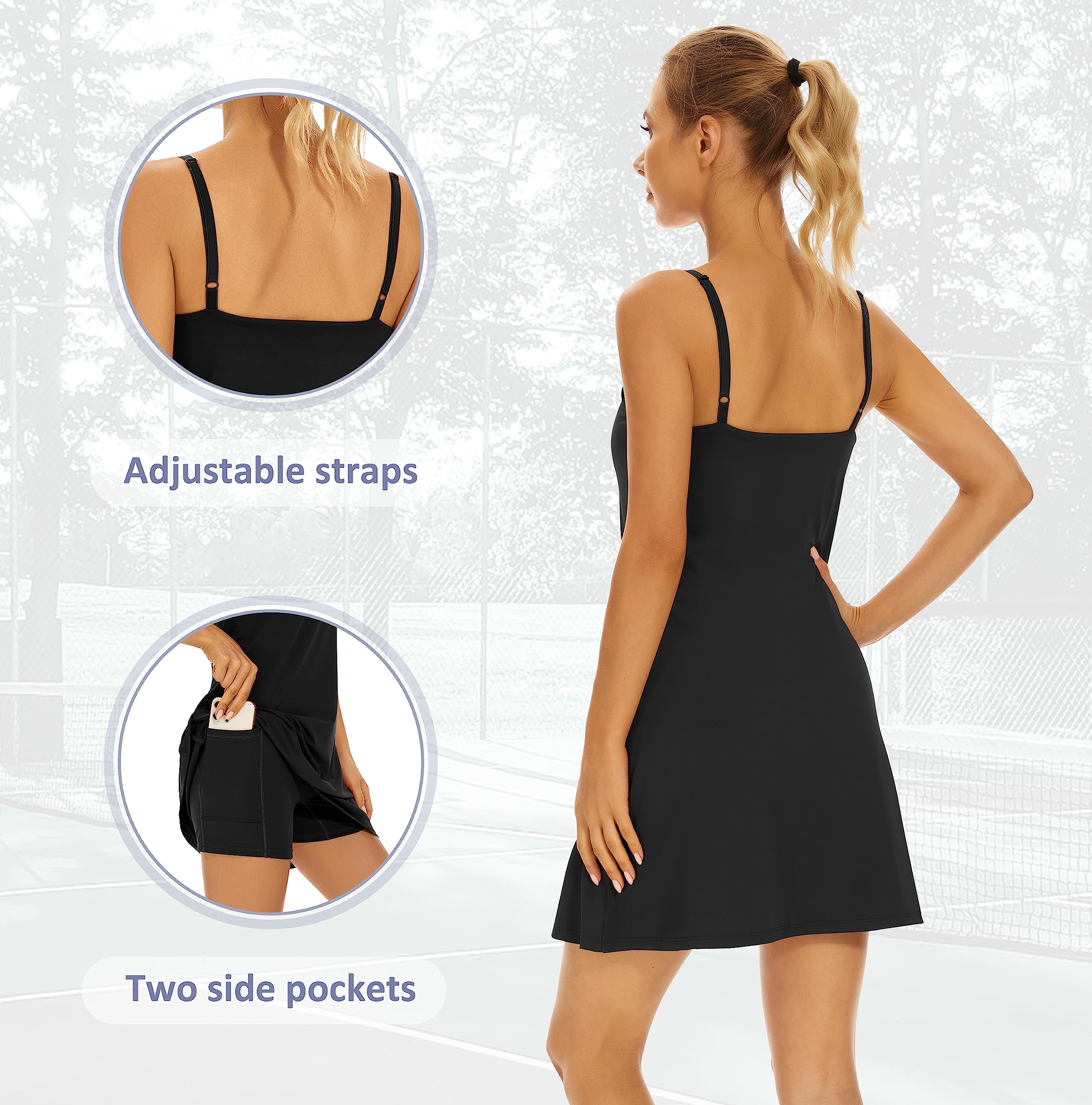 Women's Tennis Dress with Built-in Bra & Shorts - Athletic Workout Dress for Running, Golf & Gym - Breathable & Pockets for Convenience - Perfect for Sports & Casual Wear