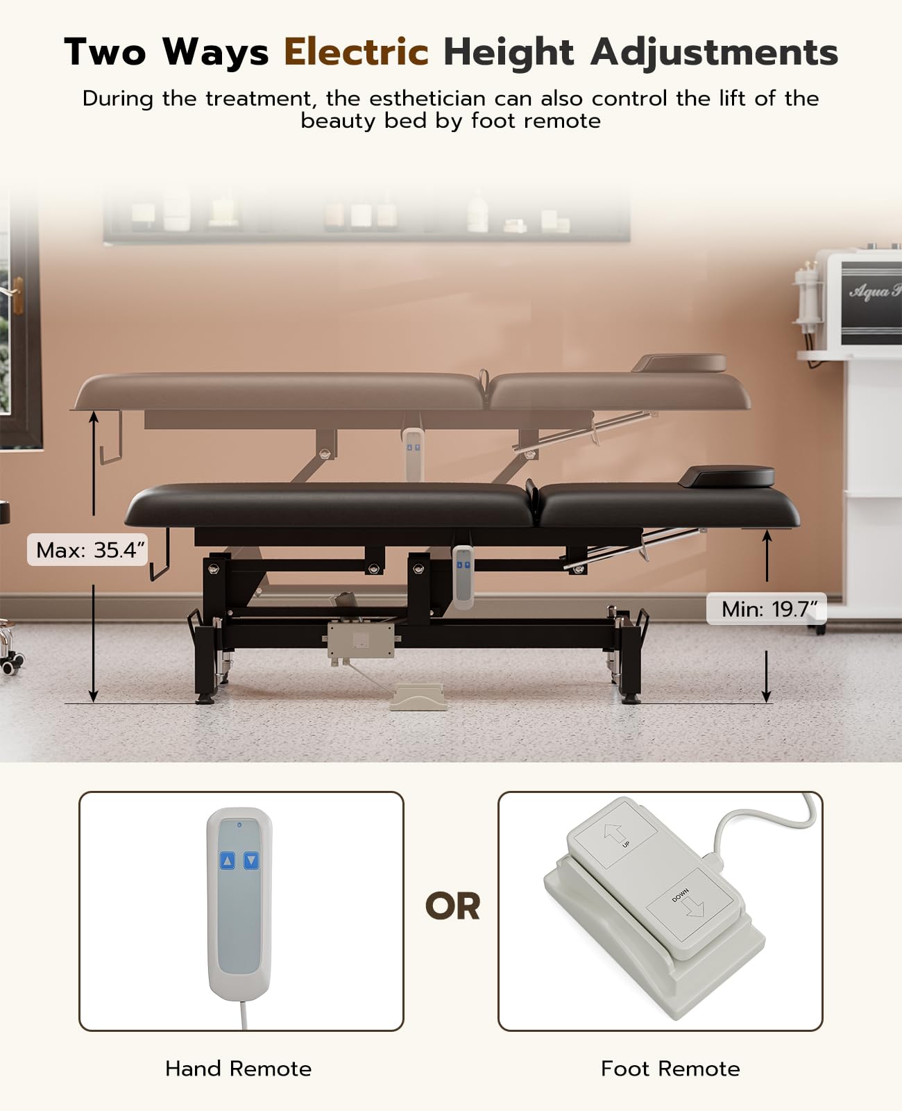 Professional Electric Lift Massage Table for Estheticians & Salons - Adjustable Facial Treatment Bed with Backrest | Physical Therapy & Waxing Table w/Stool (Black) - Perfect for Spa, Beauty Salon & Home Use