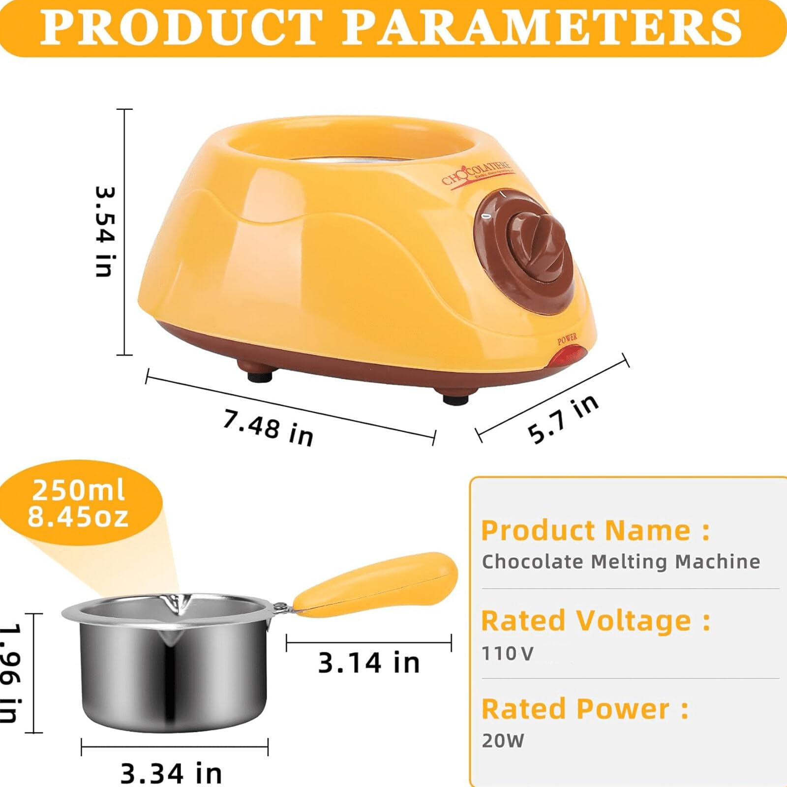 Mini Electric Chocolate Melting Pot 8.45oz - 2-Temperature Fondue Warmer for Chocolate & Cheese - Perfect for Home Parties, Valentine's Day & Dessert Making