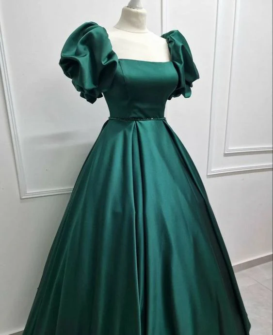 Elegant A-Line Floor Length Green Prom Dress J3850 for Wedding Guest, Evening Gala & Formal Events