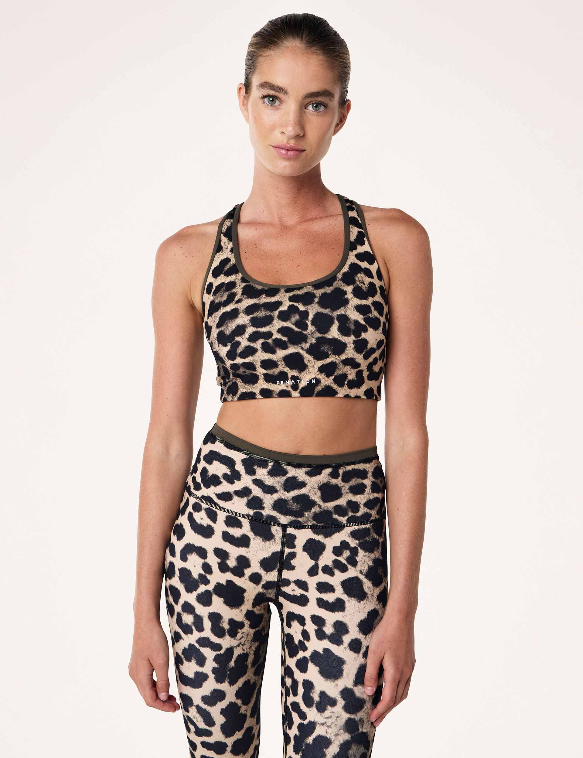 High-Performance Stellar Sports Bra - Leopard Print - Moisture-Wicking & Supportive for Running, Yoga & Gym Workouts