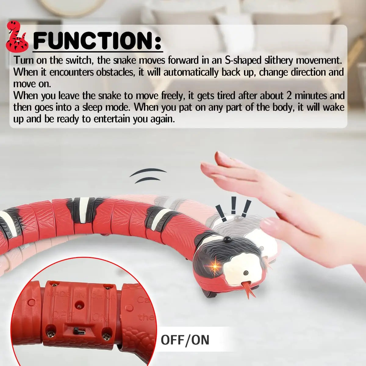 Smart Sensing USB Rechargeable Cat Toy - Interactive Snake Teaser for Indoor Cats, Fun Exercise & Playtime for Kittens & Adult Cats - Perfect for Boredom Relief & Bonding