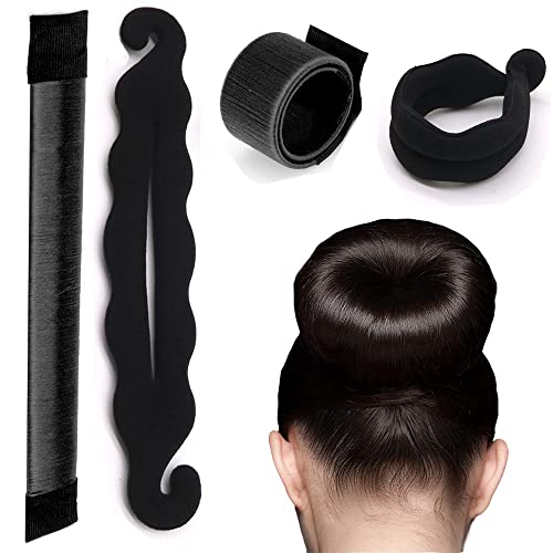 French Twist Hair Bun Maker – 2 Pack Black Foam Sponge Donut Hair Crown Shapers for Women & Girls | DIY Hairstyling Tool for Updos, Ponytails & Special Occasions
