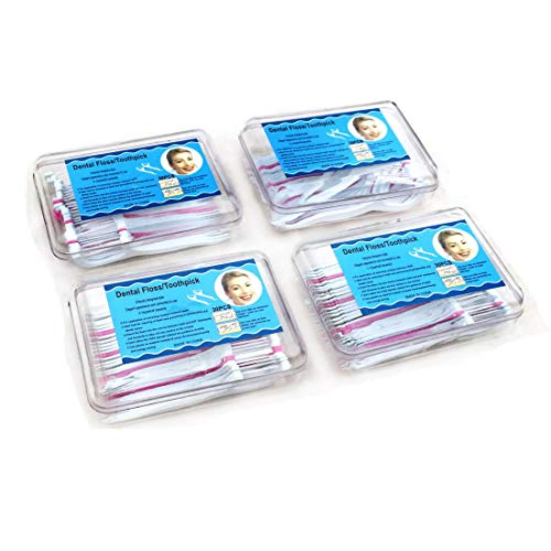 4 Pack Portable Dental Floss Picks with Threader - Mint Flavored Flossers for Teeth Cleaning, Food Removal & Oral Hygiene - Perfect for Travel, Home & Office Use