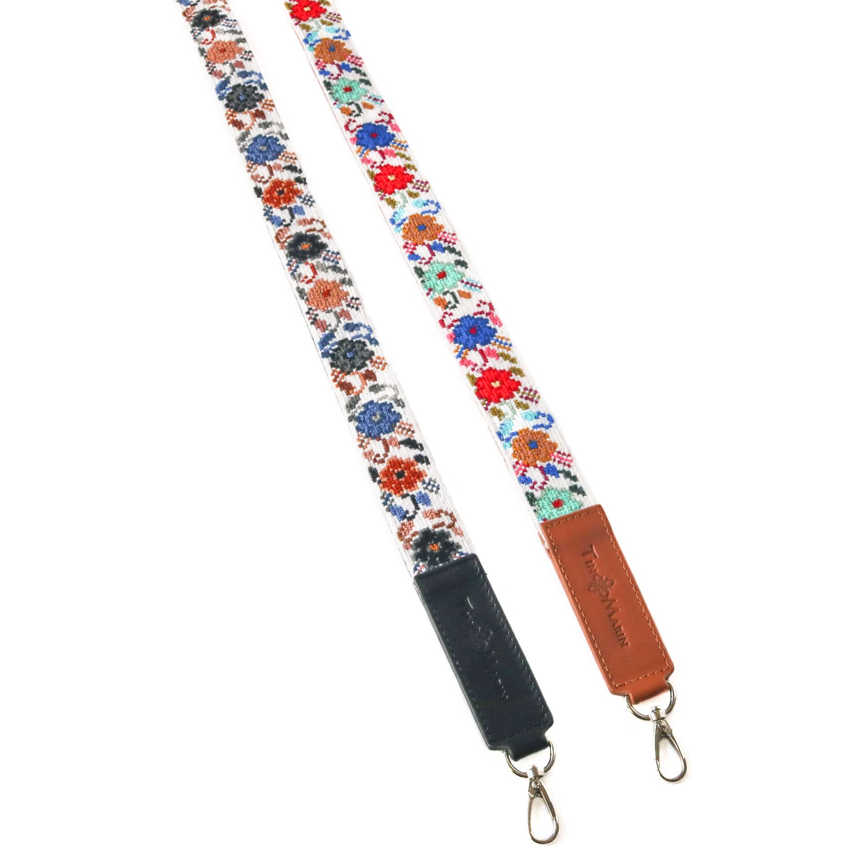 Floral Embroidered Woven Bag Strap with Tan Leather - Adjustable Crossbody Purse Strap, Wide Shoulder Strap for Handbags, Luggage & Cameras - Perfect for Travel, Shopping & Everyday Use
