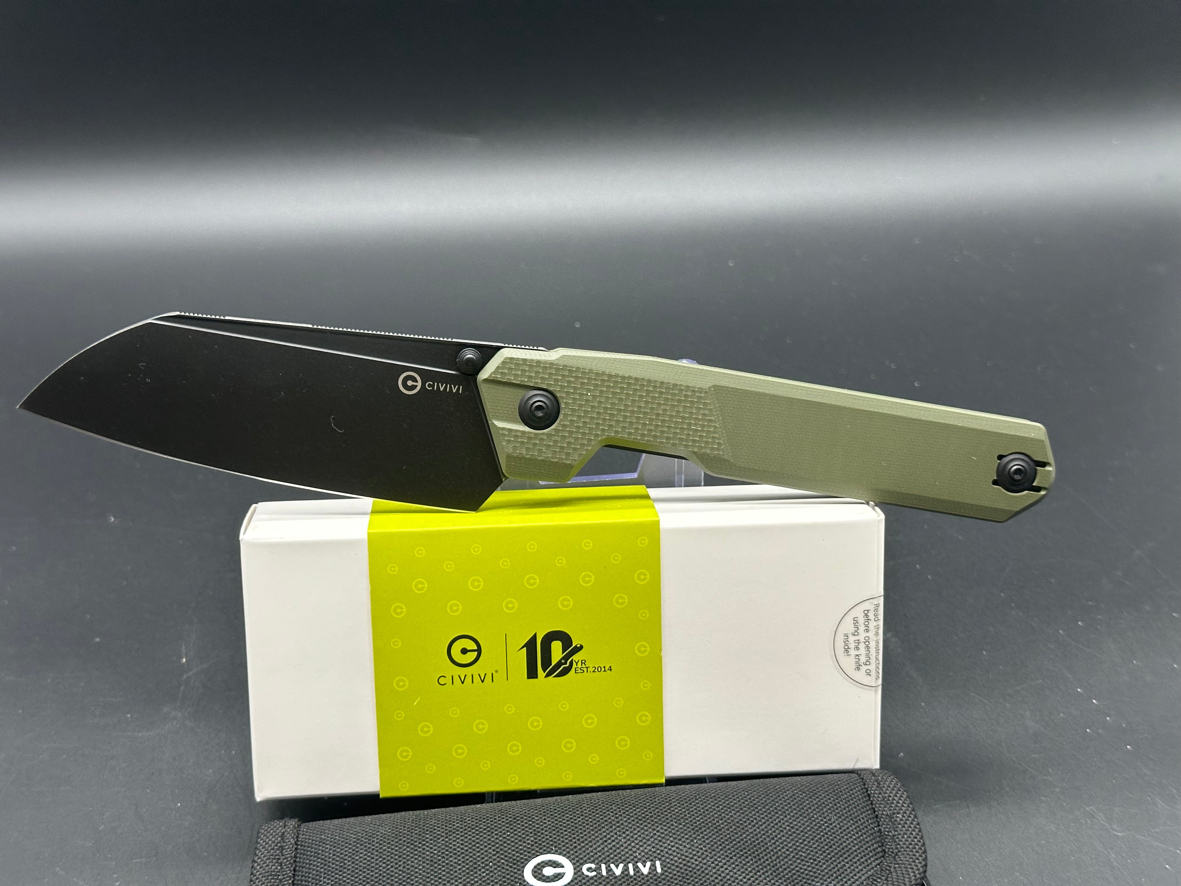 CIVIVI HID Folding Pocket Knife - OD Green G10 Handle, 14C28N Stainless Steel Plain Edge Blade with Black Stonewash Finish | EDC, Camping, Hunting & Outdoor Survival Tool