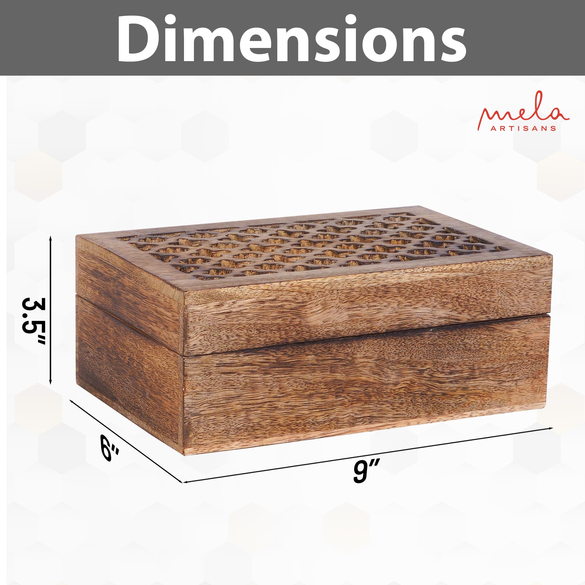 Handmade Burnt Mango Wood Decorative Box with Lid - Large Trellis Keepsake Box for Jewelry, Photos & Memories | 9 x 6 x 3.5 Inches | Rustic Home Decor, Wedding Gift, Storage Organizer